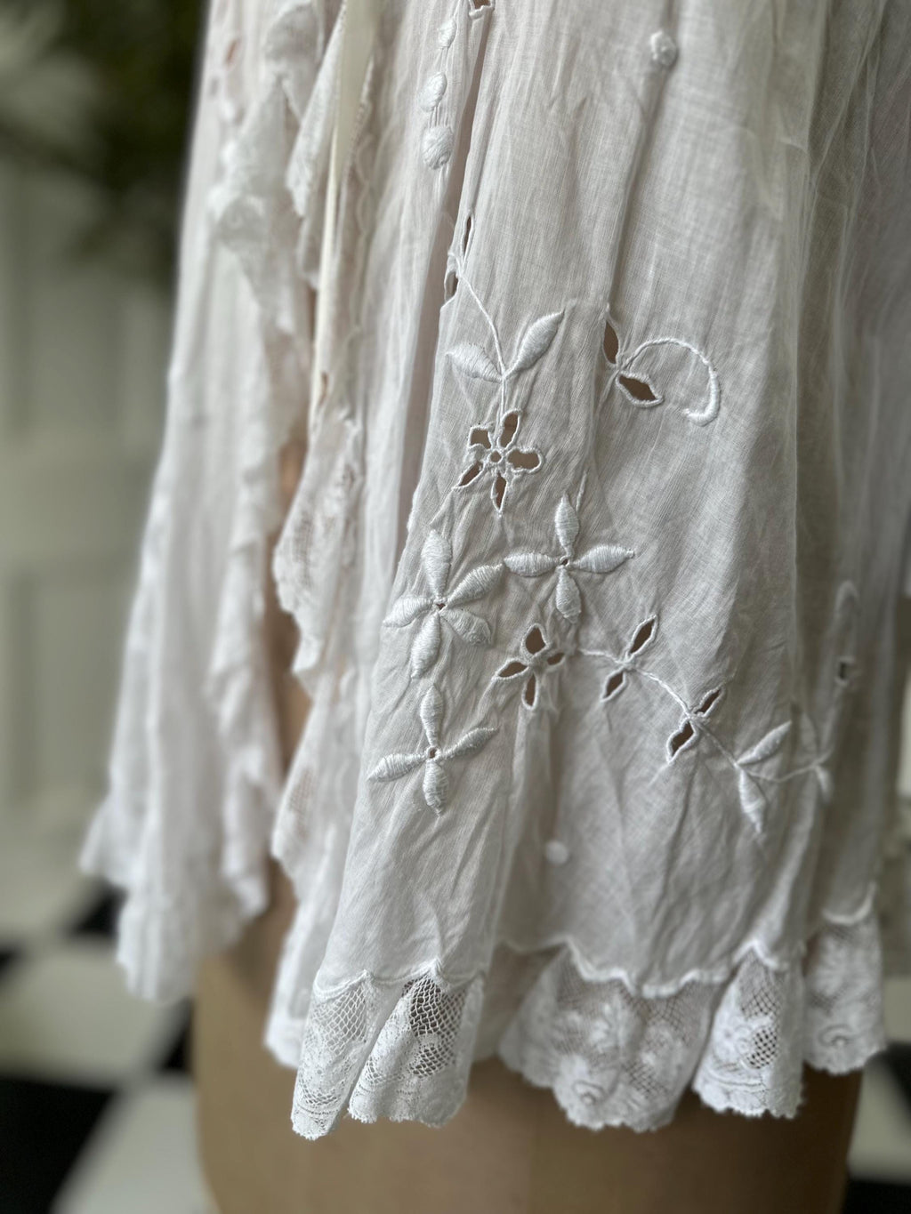 1900 Edwardian white muslin hand embroidered bed jacket