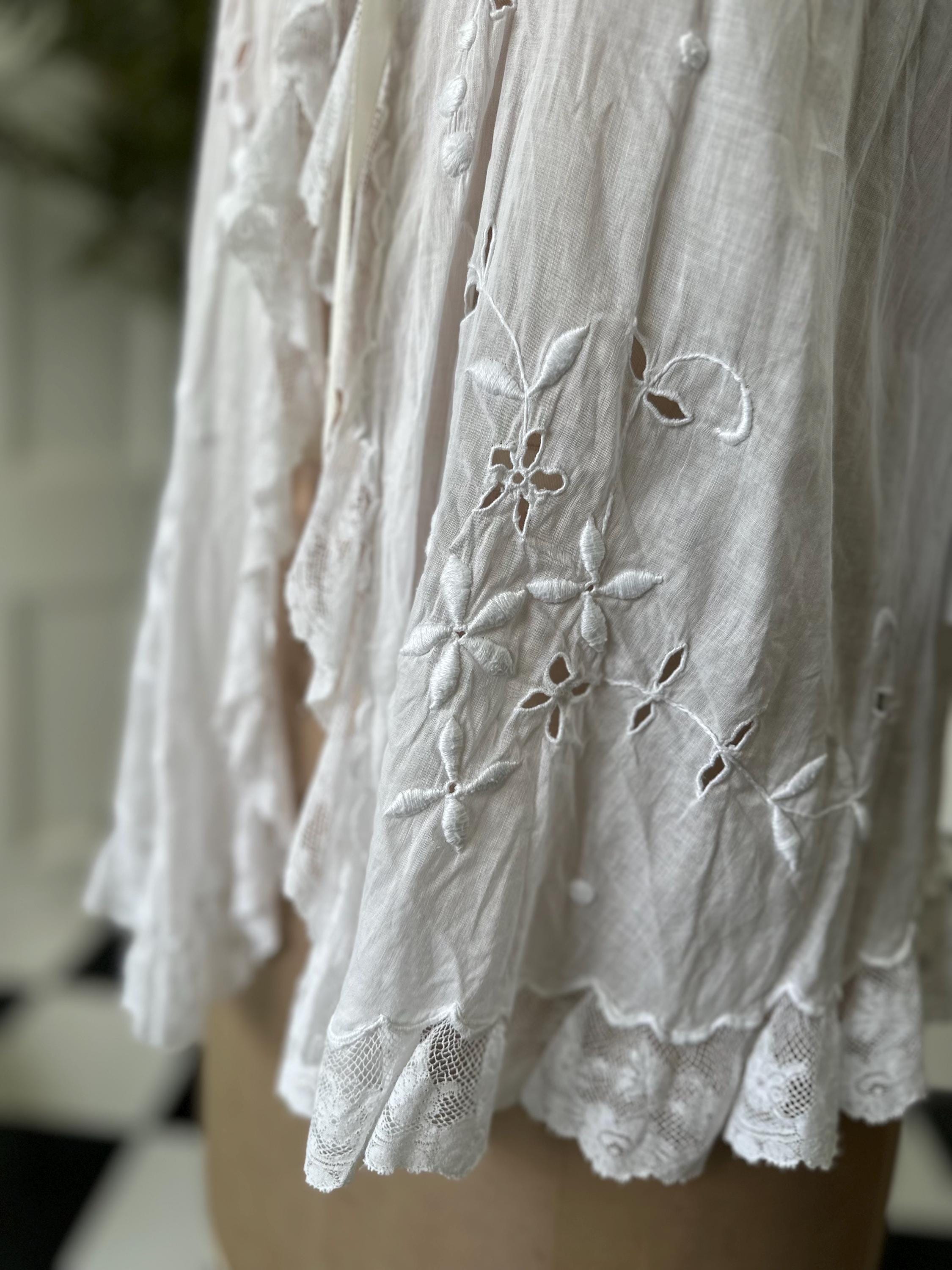 1900 Edwardian white muslin hand embroidered bed jacket