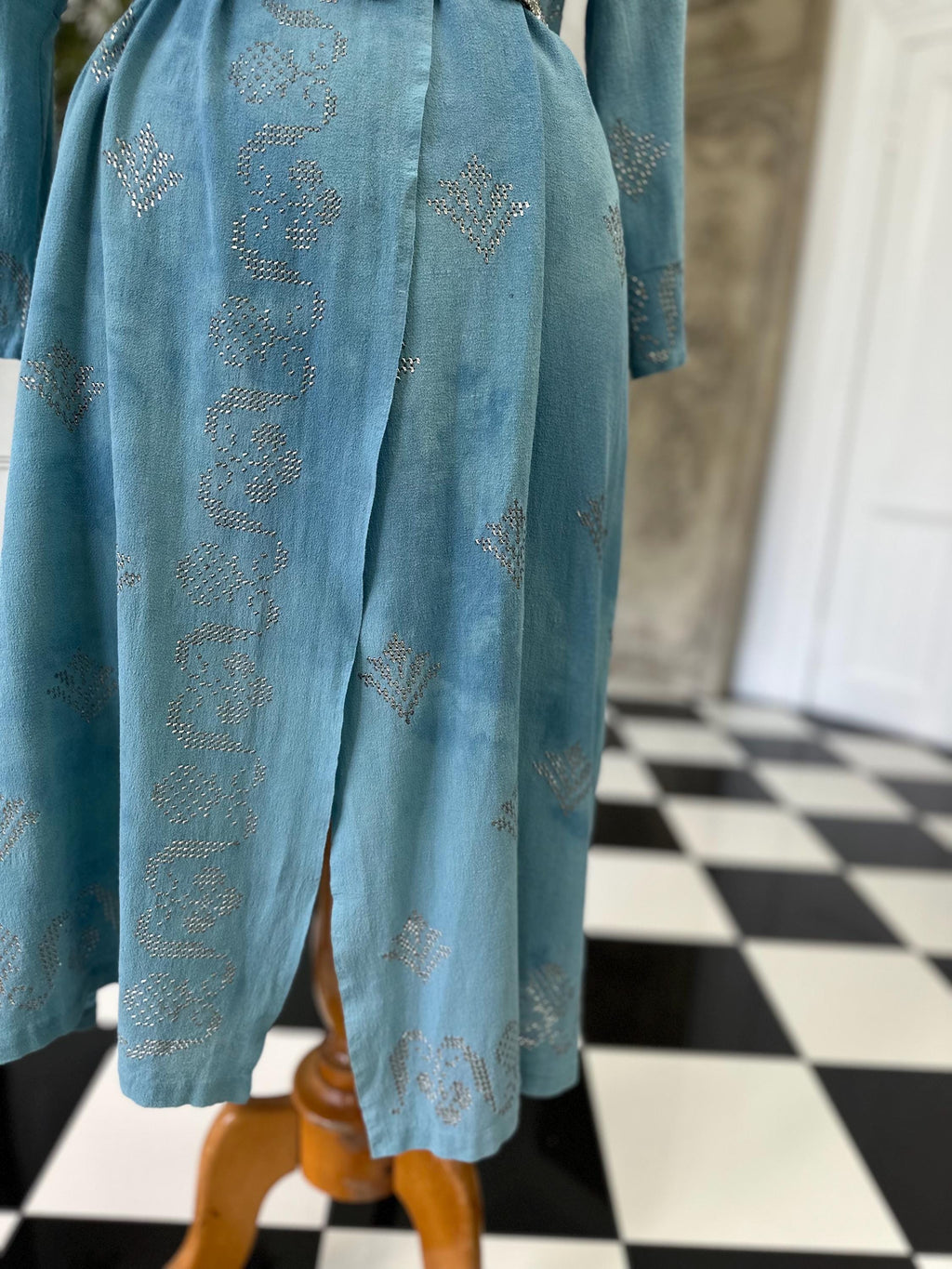 1920s blue silk georgette with duster coat