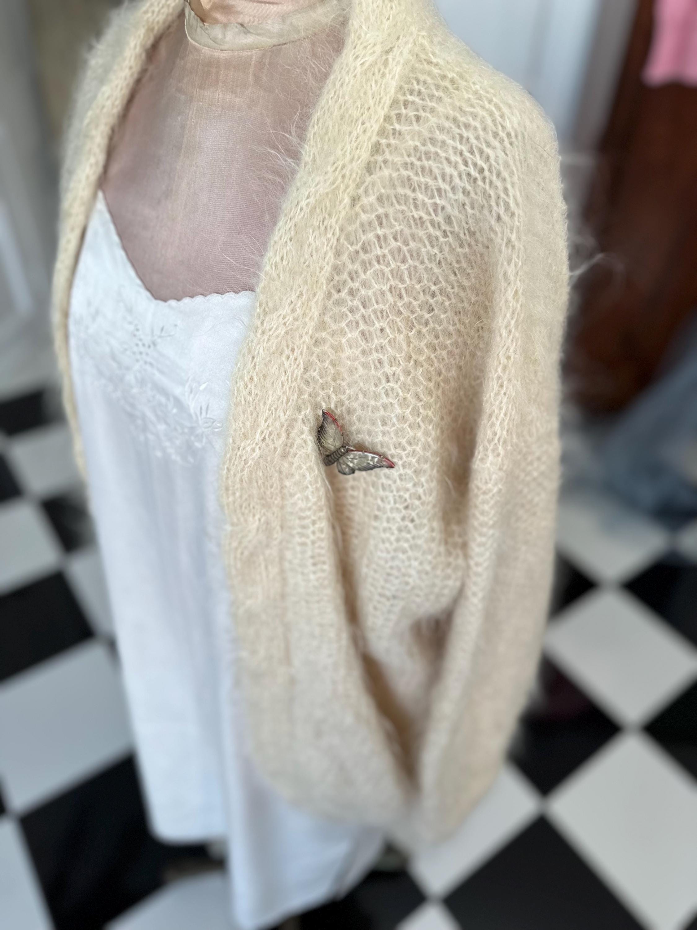Vintage Hand Knitted mohair cream  Cardigan Cozy Layering Essential