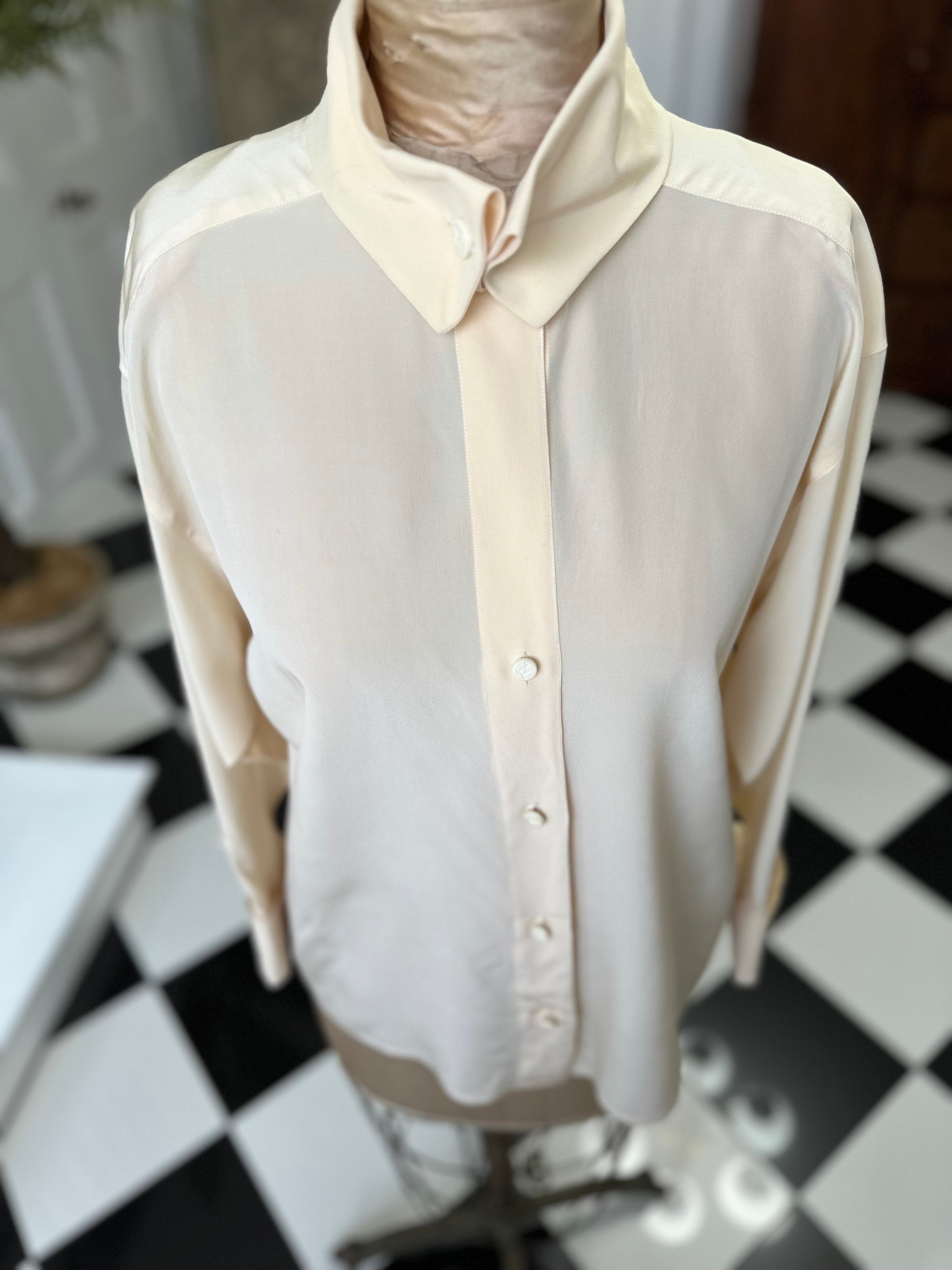 Vintage 1990s cream  long sleeve silk blouse Karl Largerfeld