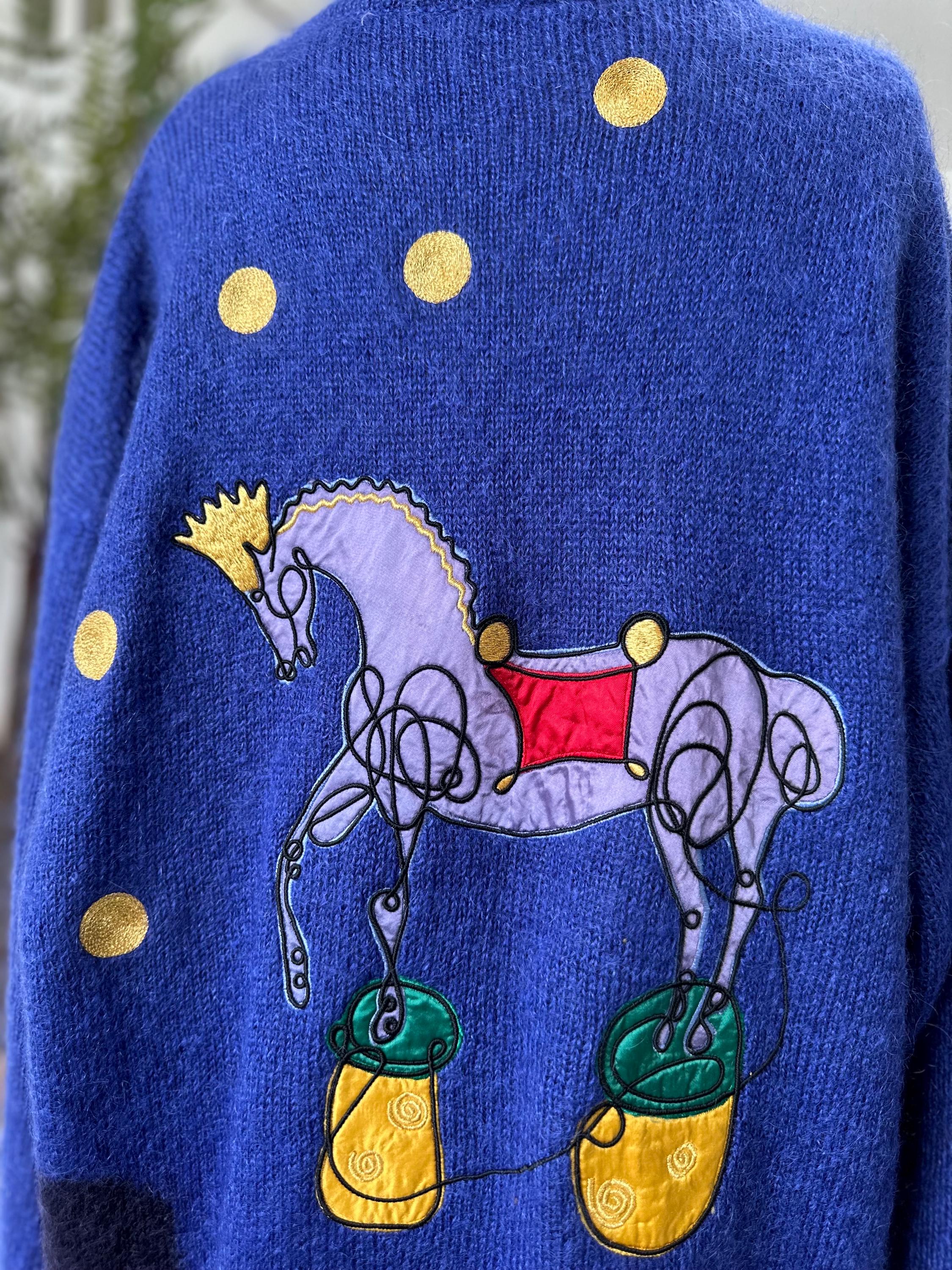 Vintage Mohair Long Cardigan by Jacques Vert with Horse Design