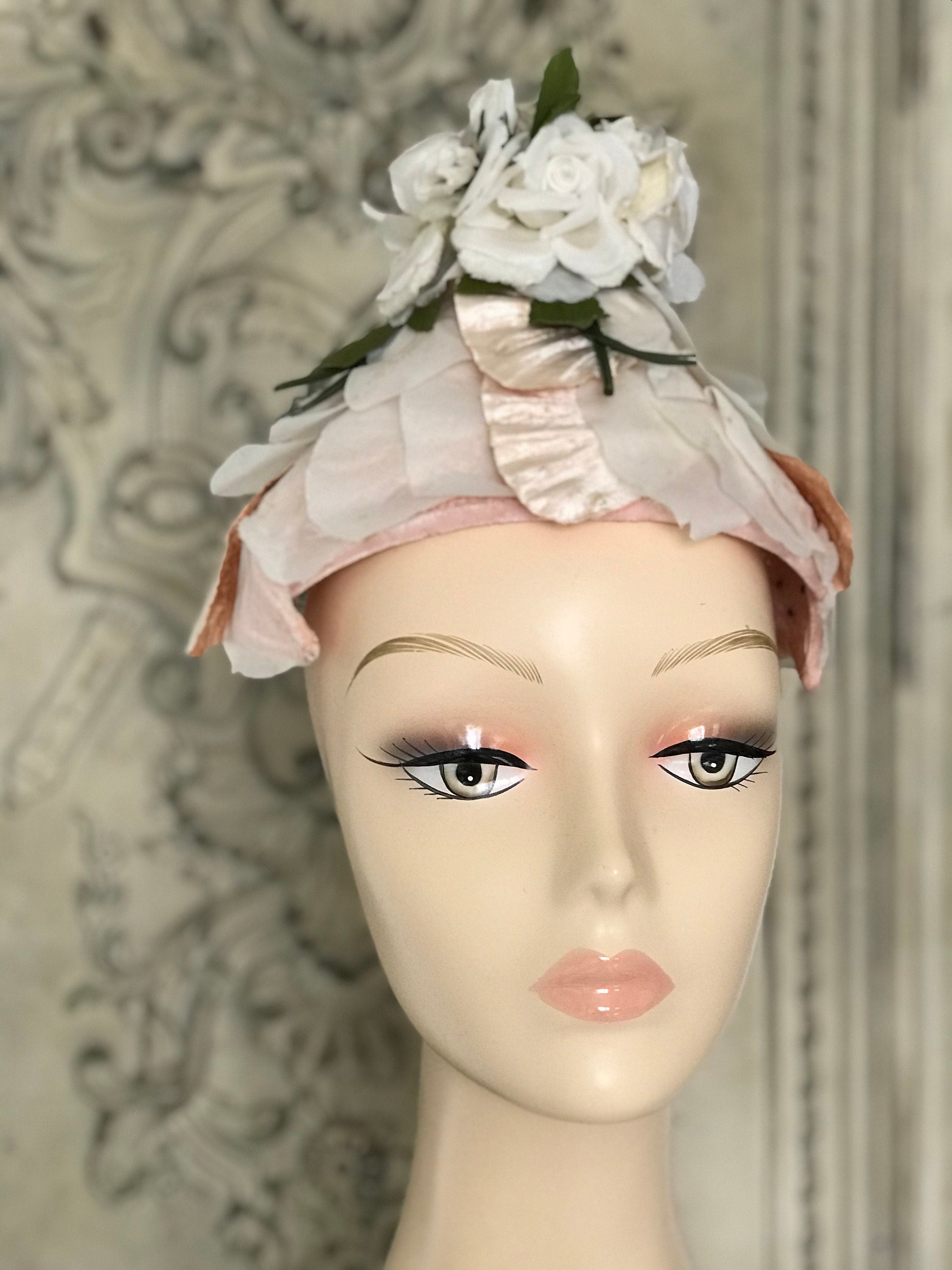 1950s 1960s unusual floral pillbox hat fascinator by Linda Farrell