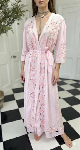 1970s Candy floss pink nightgown with embroidery