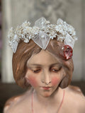 Antique 1940s  Floral Wax Tiara with tulle