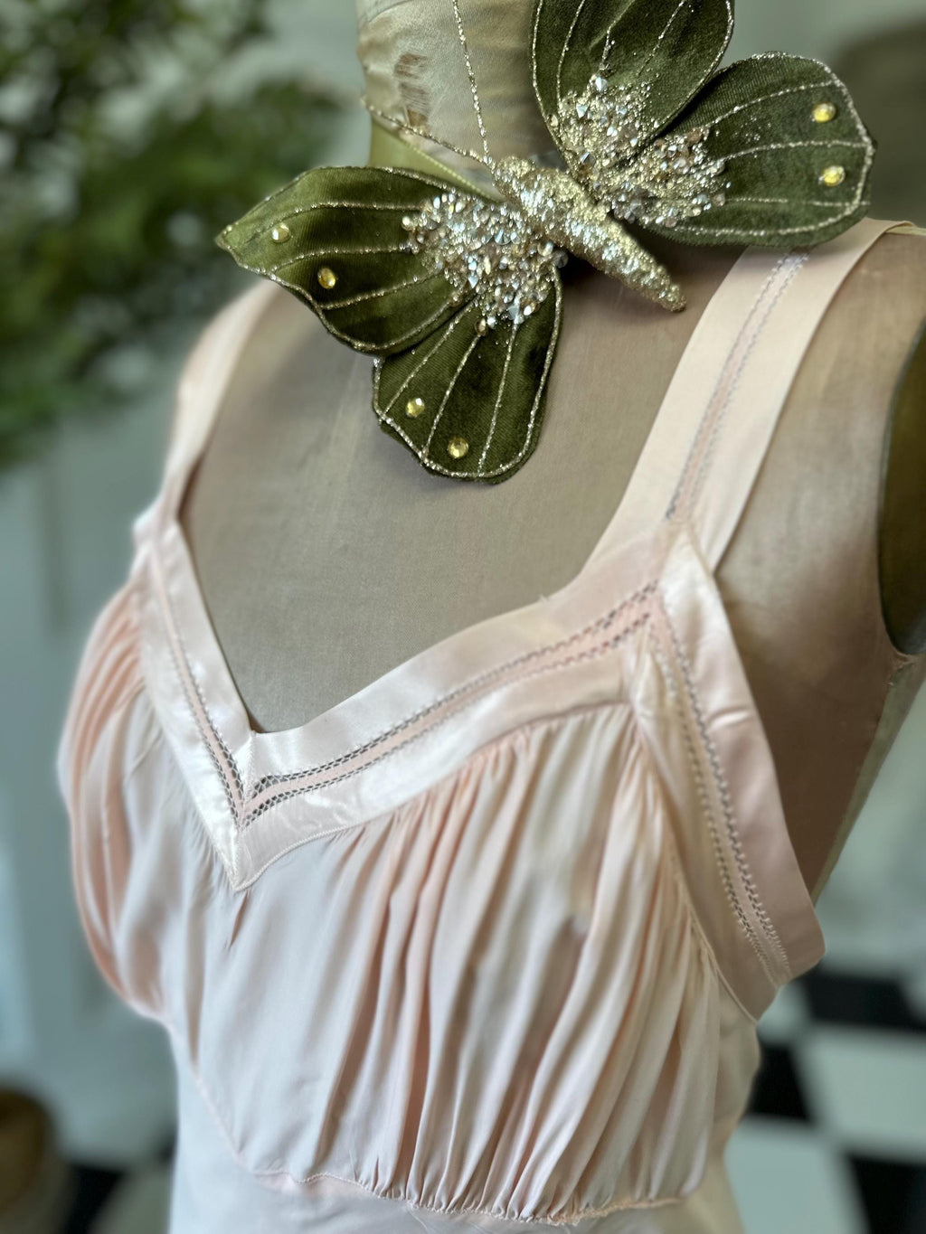 1930s Vintage Long Bias Cut Slip peach Dress by Barbizon