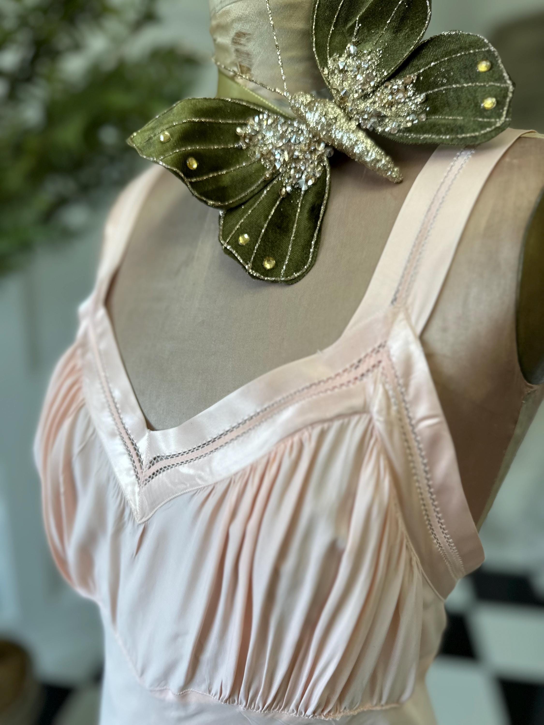 1930s Vintage Long Bias Cut Slip peach Dress by Barbizon