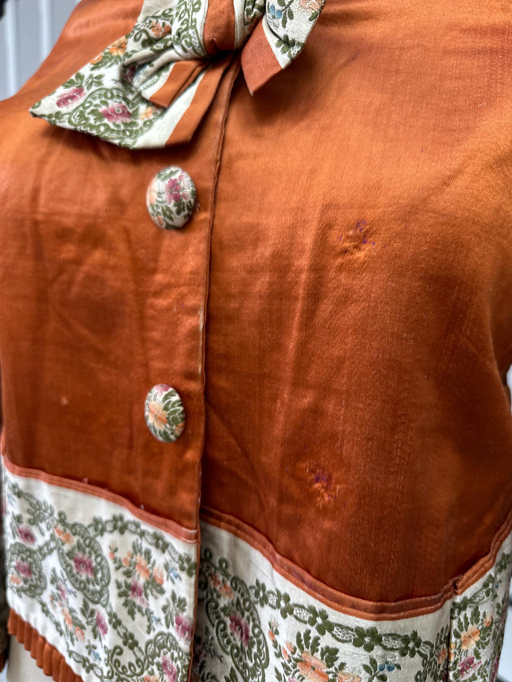 1890s Antique burned orange  silk satin victoria jacket