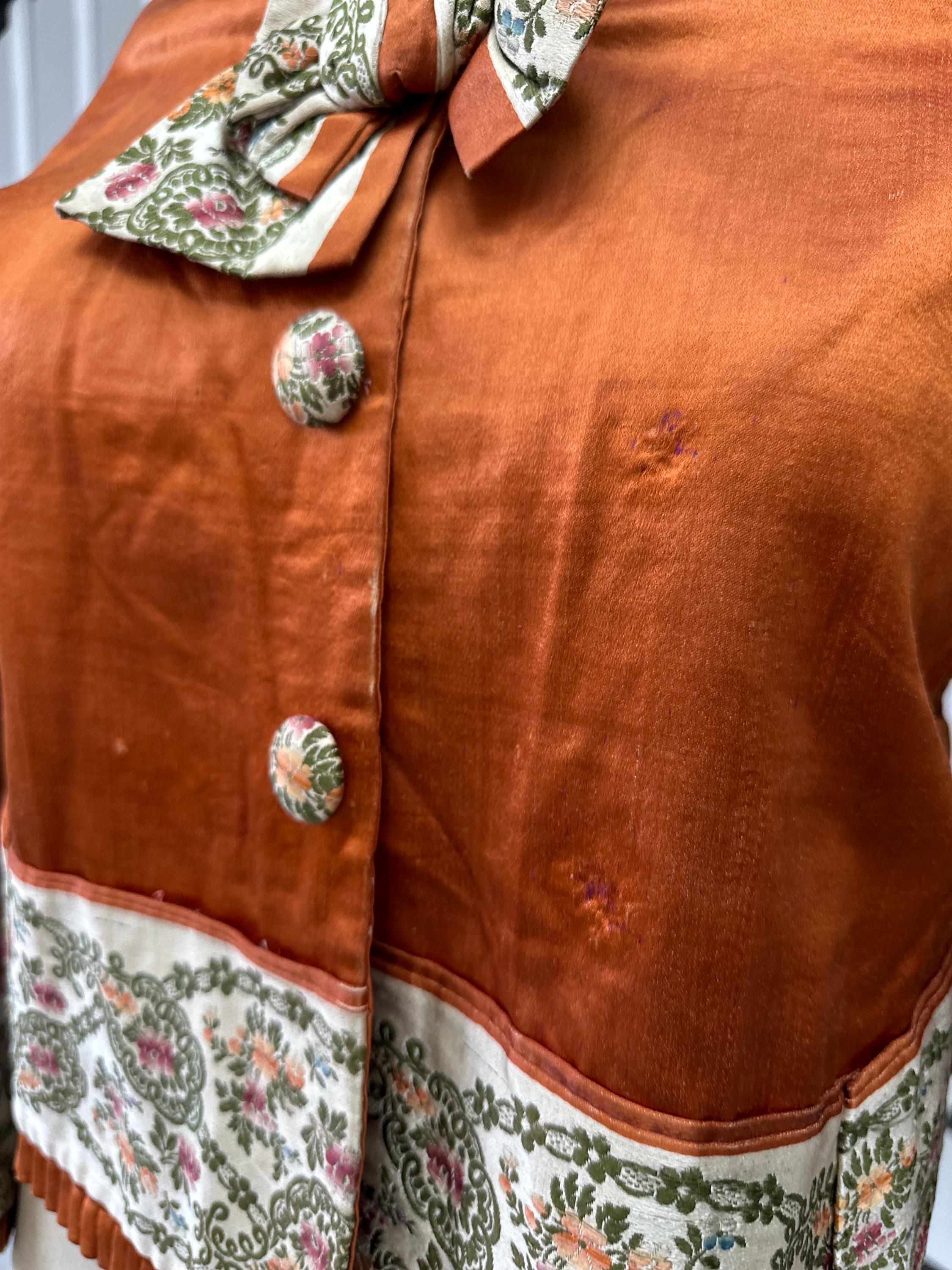1890s Antique burned orange  silk satin victoria jacket