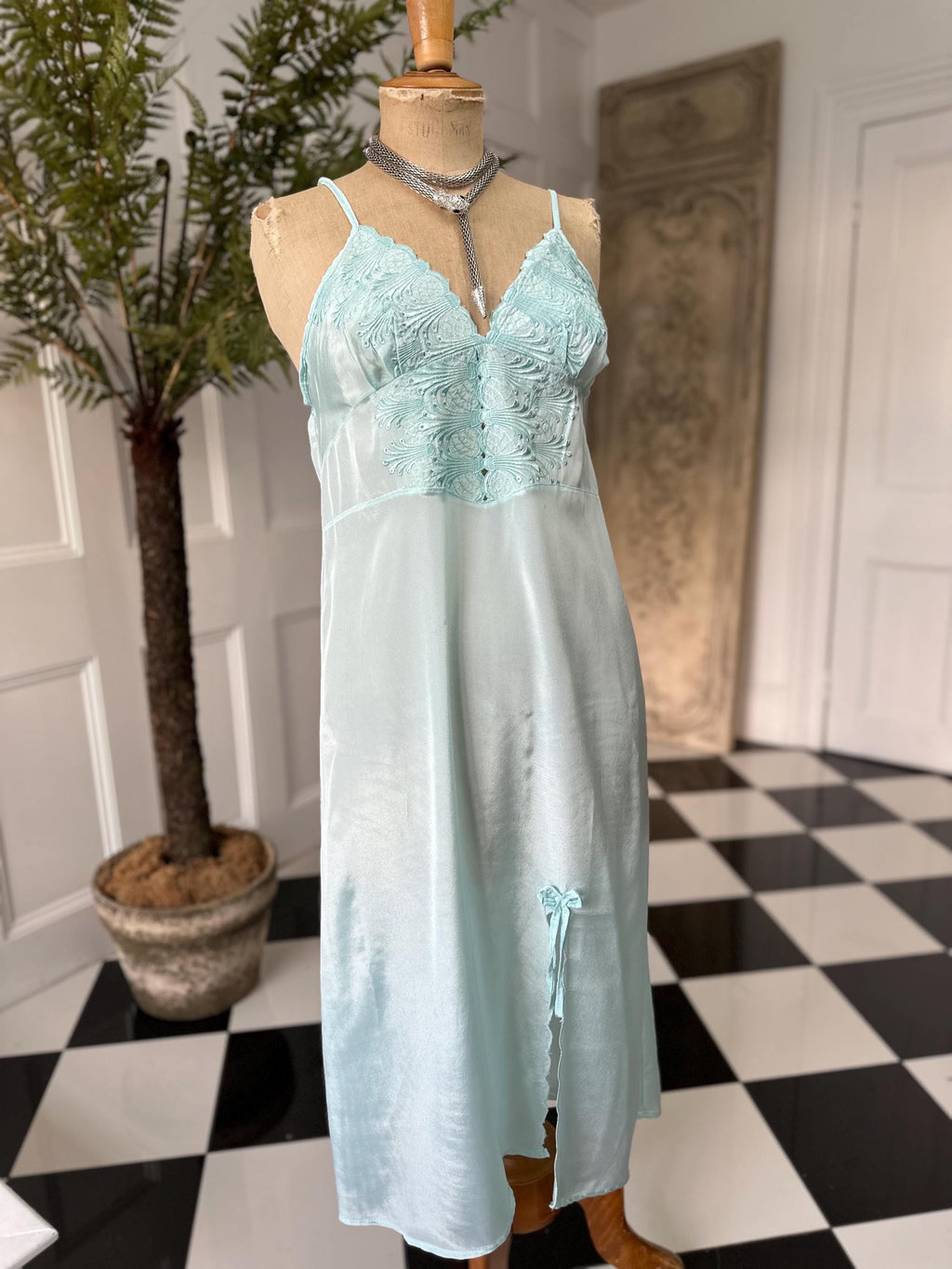 Vintage 1970 mint green slip dress