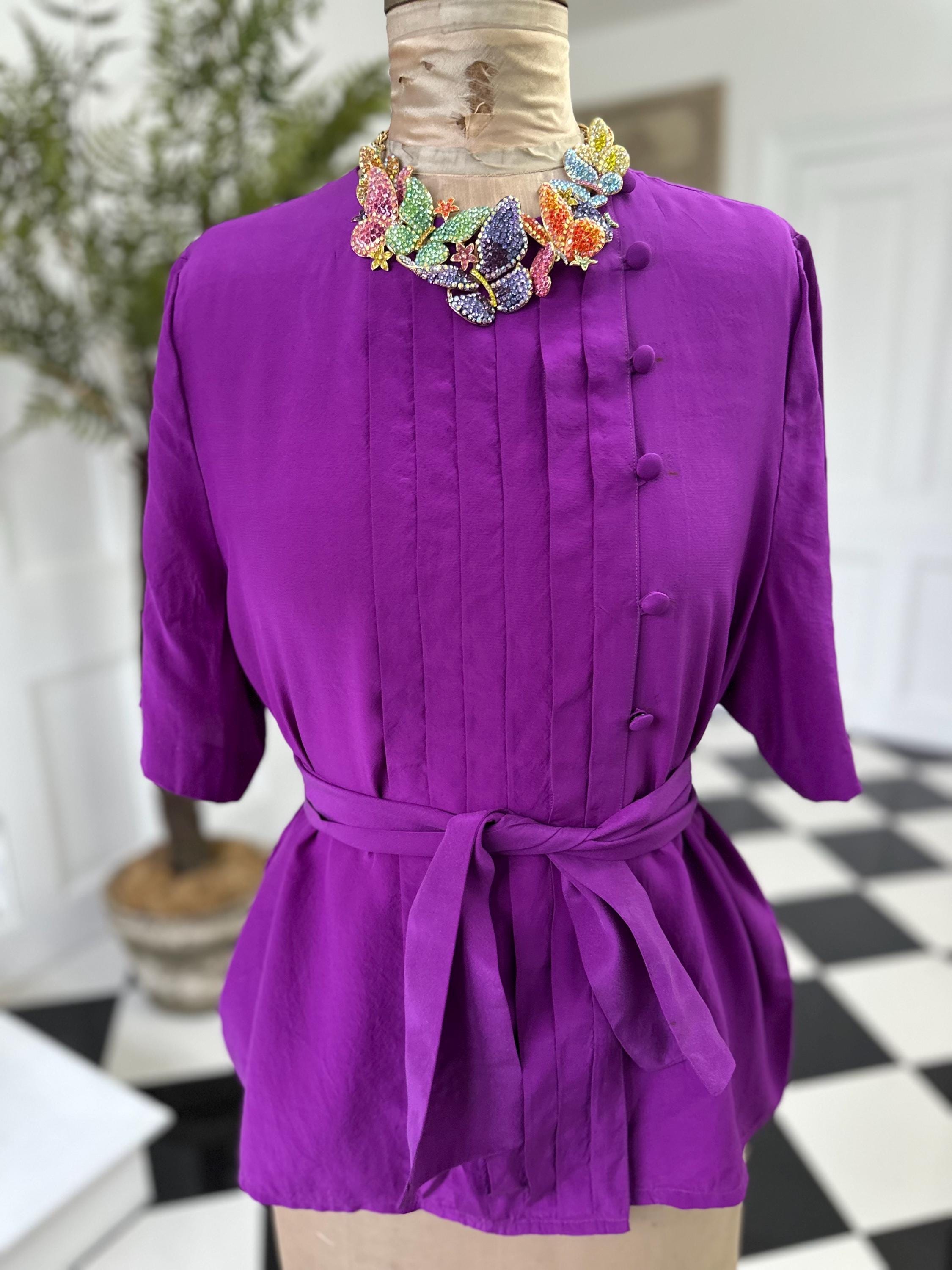 Vintage Deep Purple Silk Blouse with silk belt