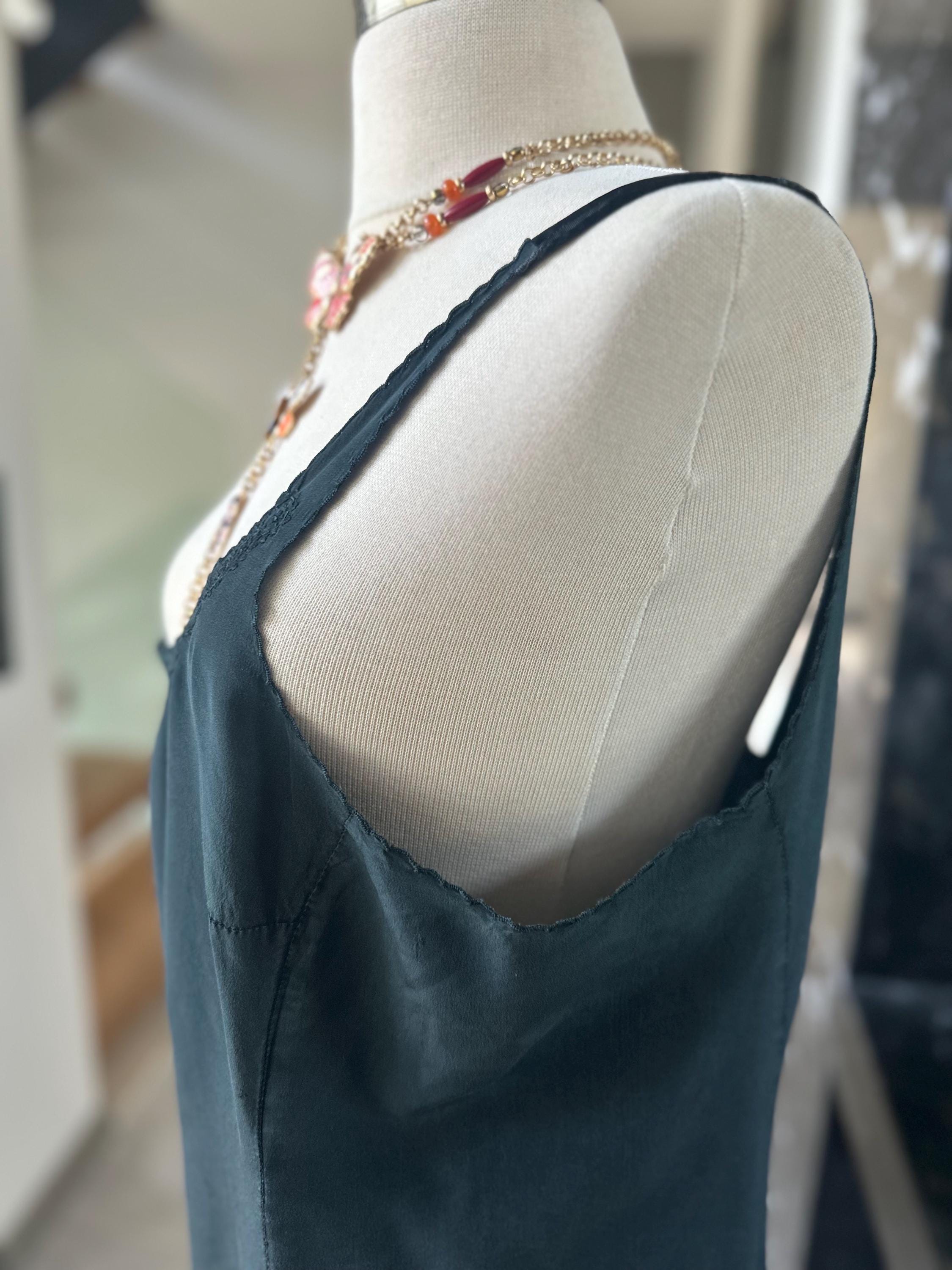 1940s Washed Black Silk Slip – Extra Large Archive Piece, Midi Silhouette