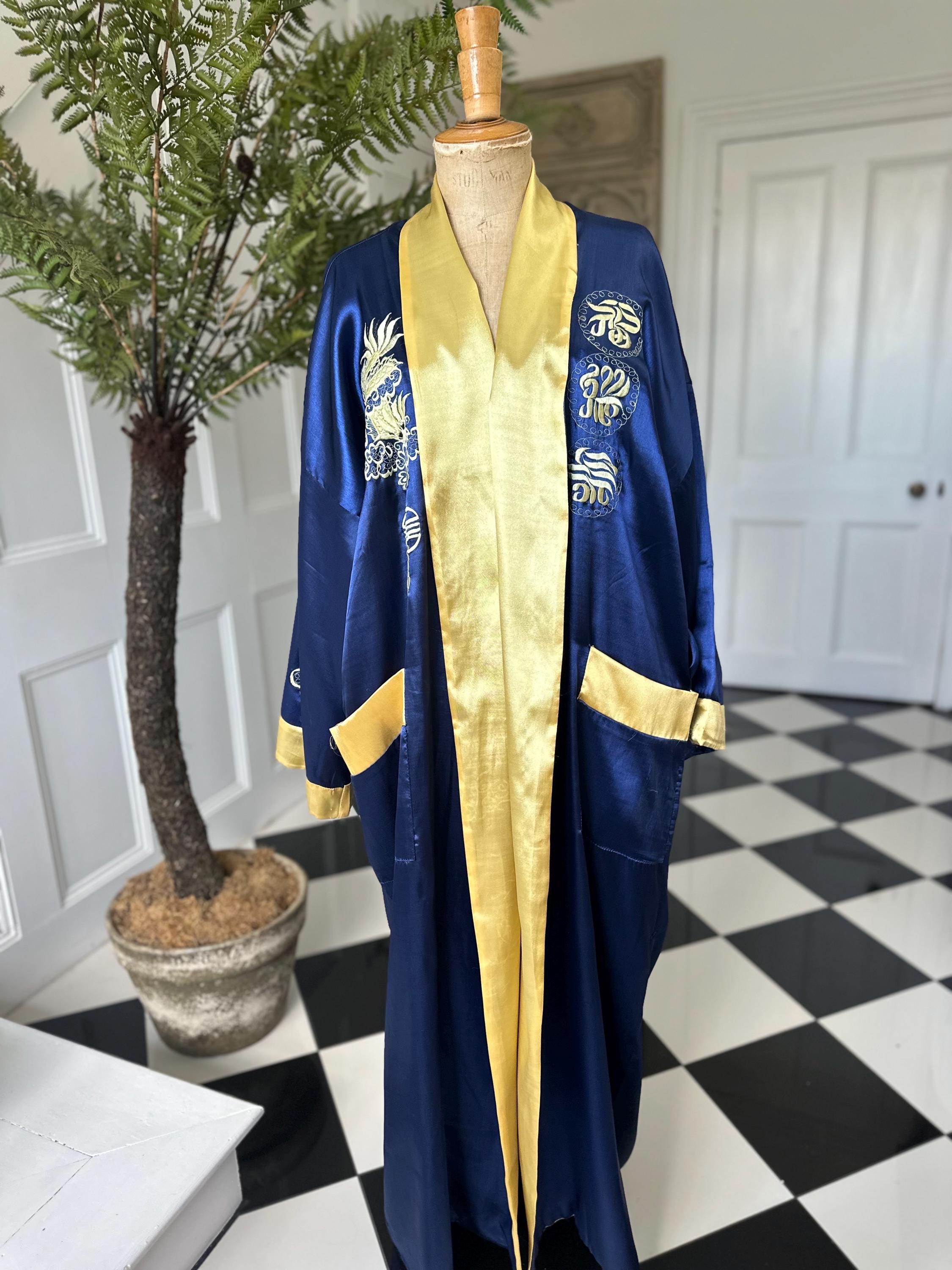 1970s reversible Kimono in yellow and royal blue size XXL