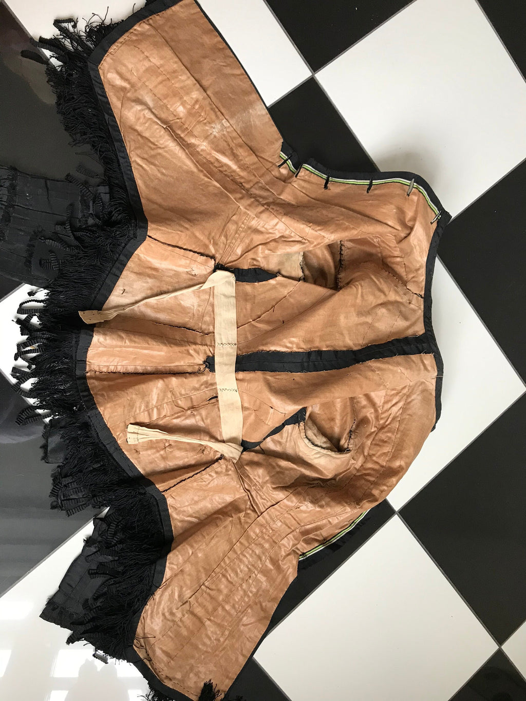1860s Victorian Black Silk Bodice Jacket with Passementerie
