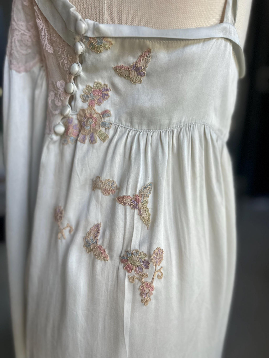 Vintage 1940s Grey Silk Slip Dress with lace Details