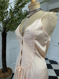 Vintage 1970s Peach Strappy Slip Dress with Heavy Embroidery