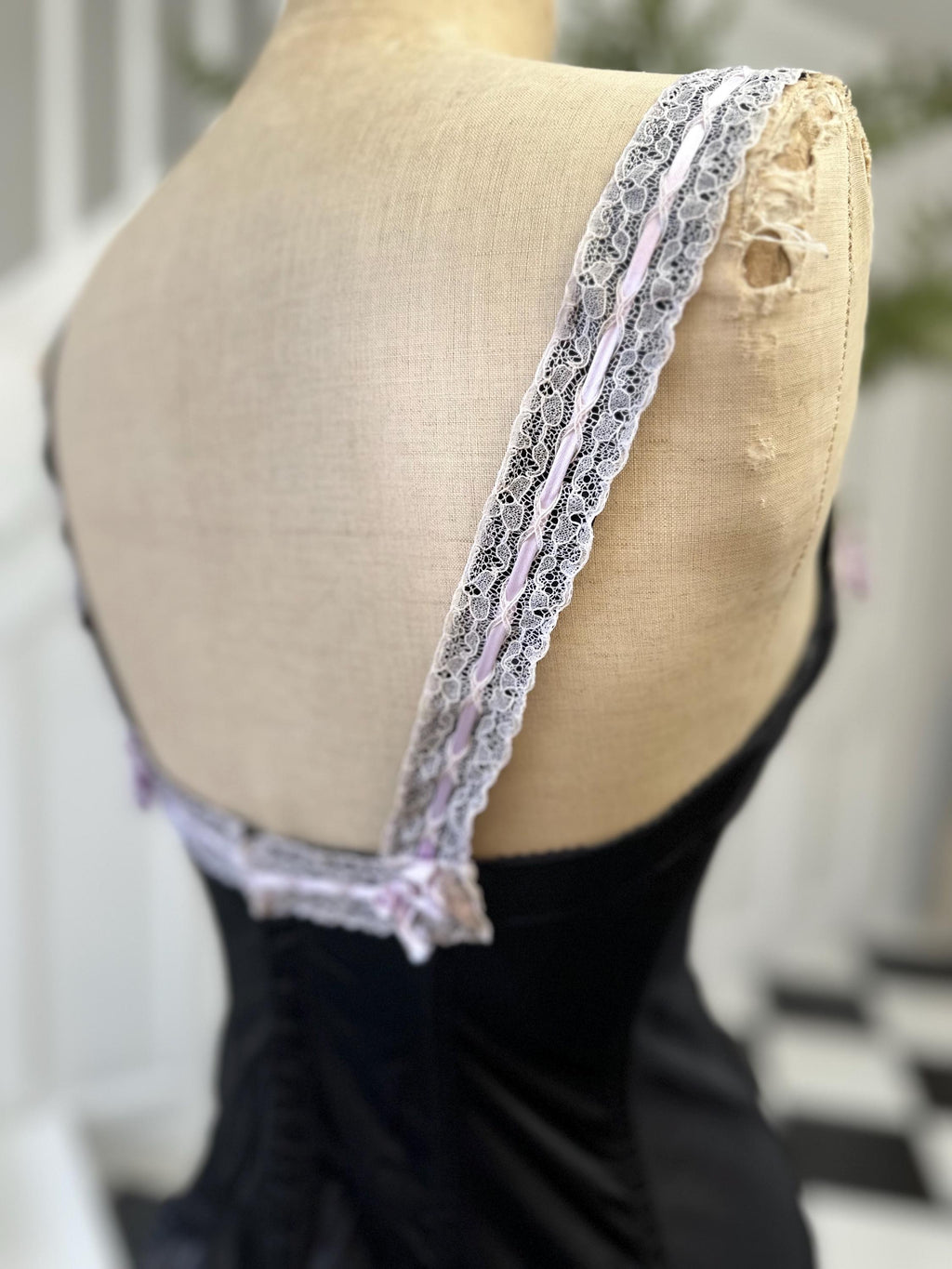 1950s Sexy black satin and lace corset bustier