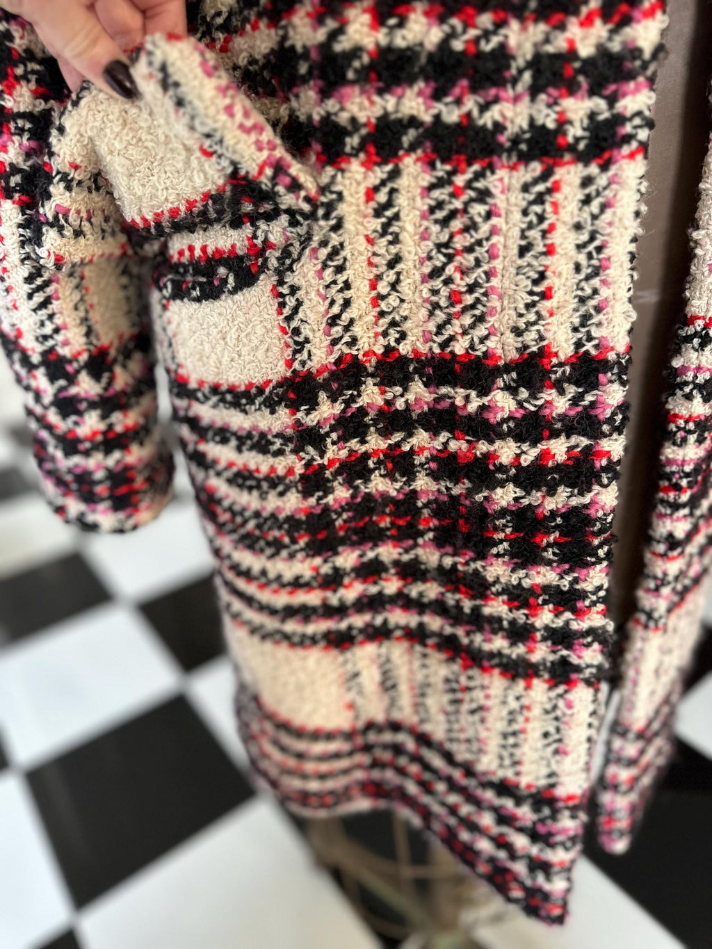 Designer Marni tweed coat on white black pink U.K. 12
