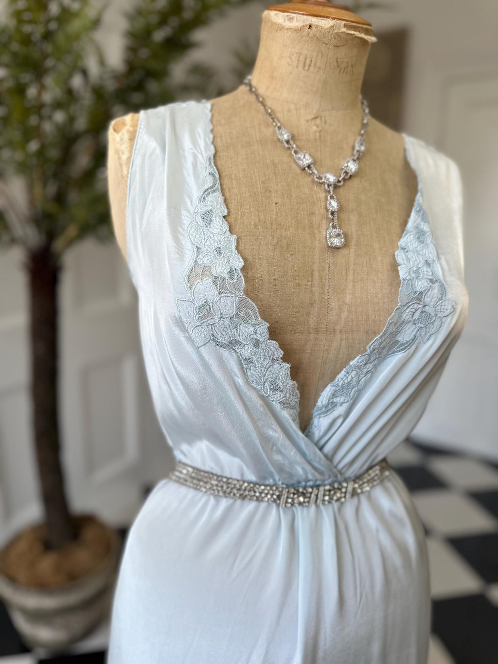 Sexy 1980s long slip dress in pale blue