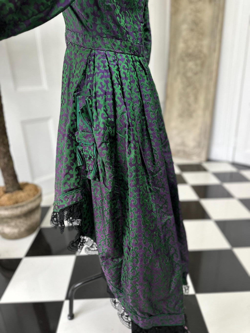 Victorian coat Long Back Short Front with Bobbin Lace Trimming and Bows