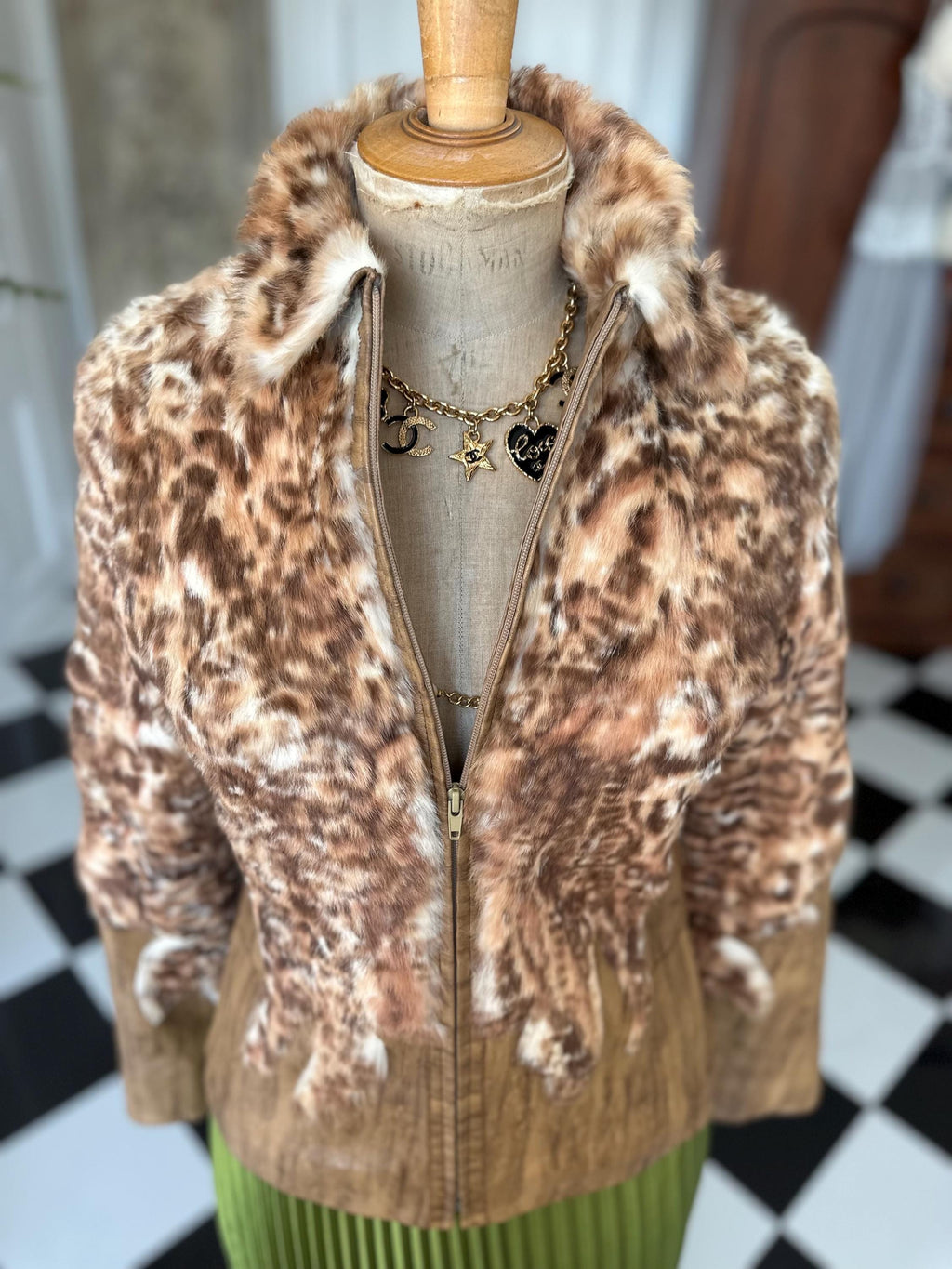 Vintage 70s Bensia jacket spotted fur trim boho hippie western zip jacket