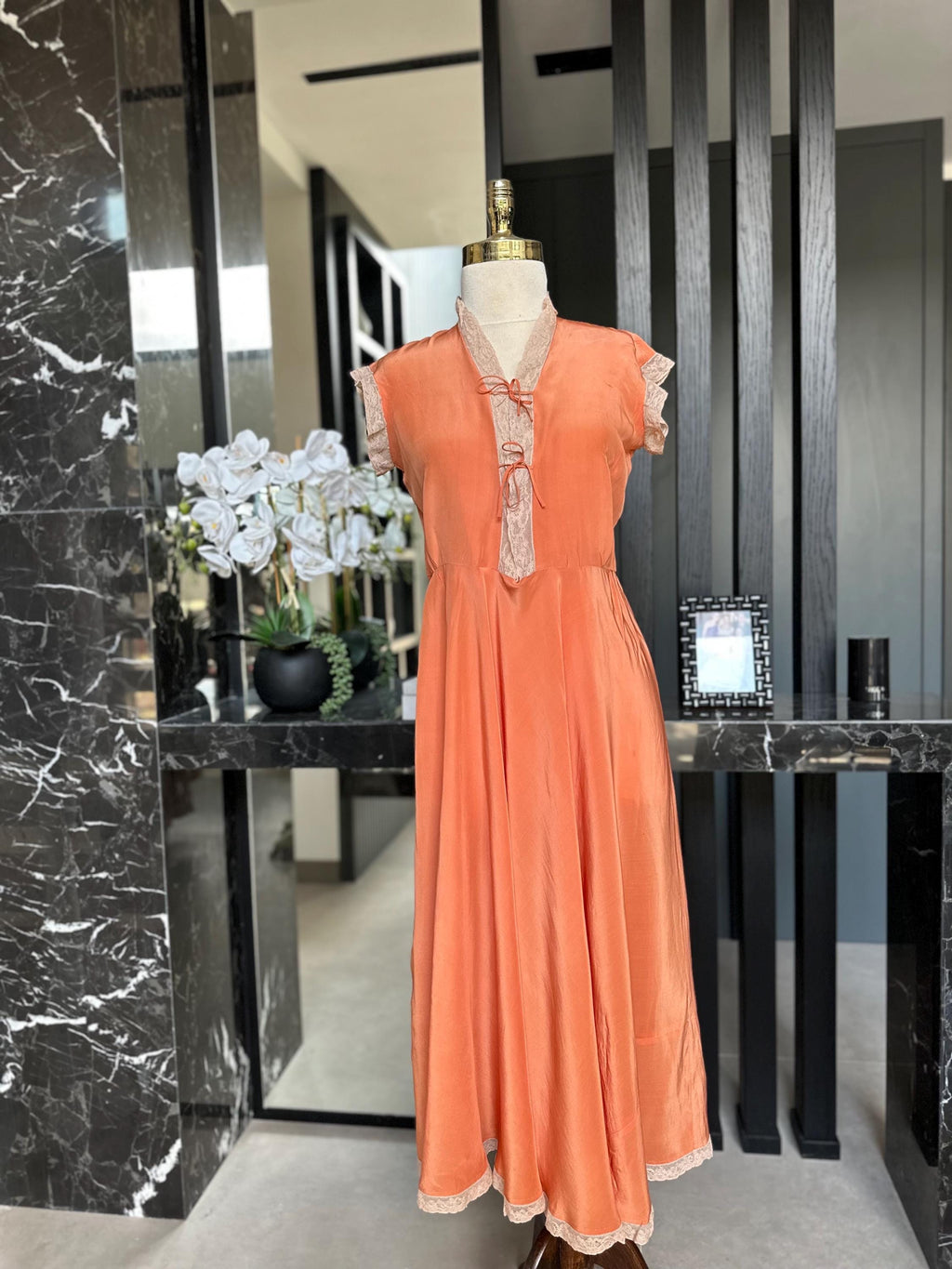 Antique 1920s-1930s Peach Silk  Nightgown dress – Authentic Art Deco dress