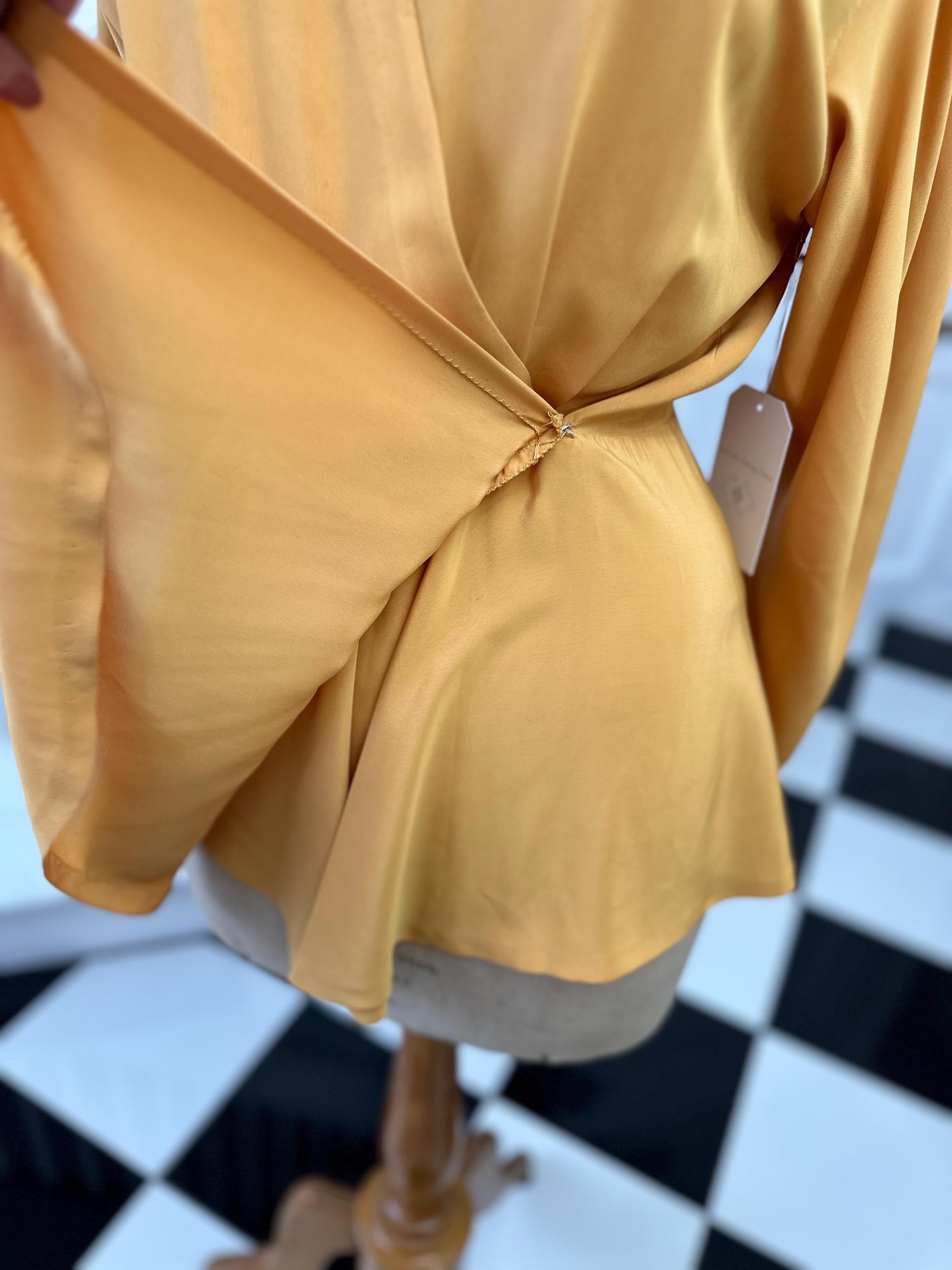 Vintage 1980s silk long sleeve wrap blouse in mustard