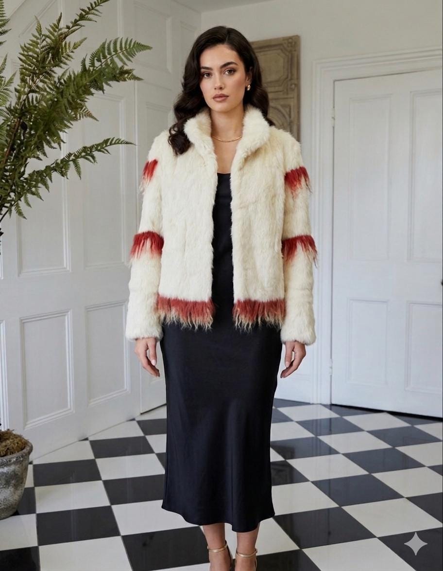 vintage 70s Rabbit fur jacket with Mongolian  lamb trim