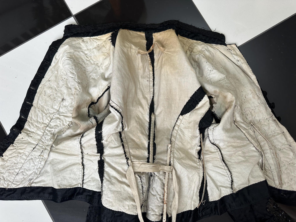 Exquisite Victorian Black Silk Bodice – Heavy Jet Beaded Embellishments long sleeve