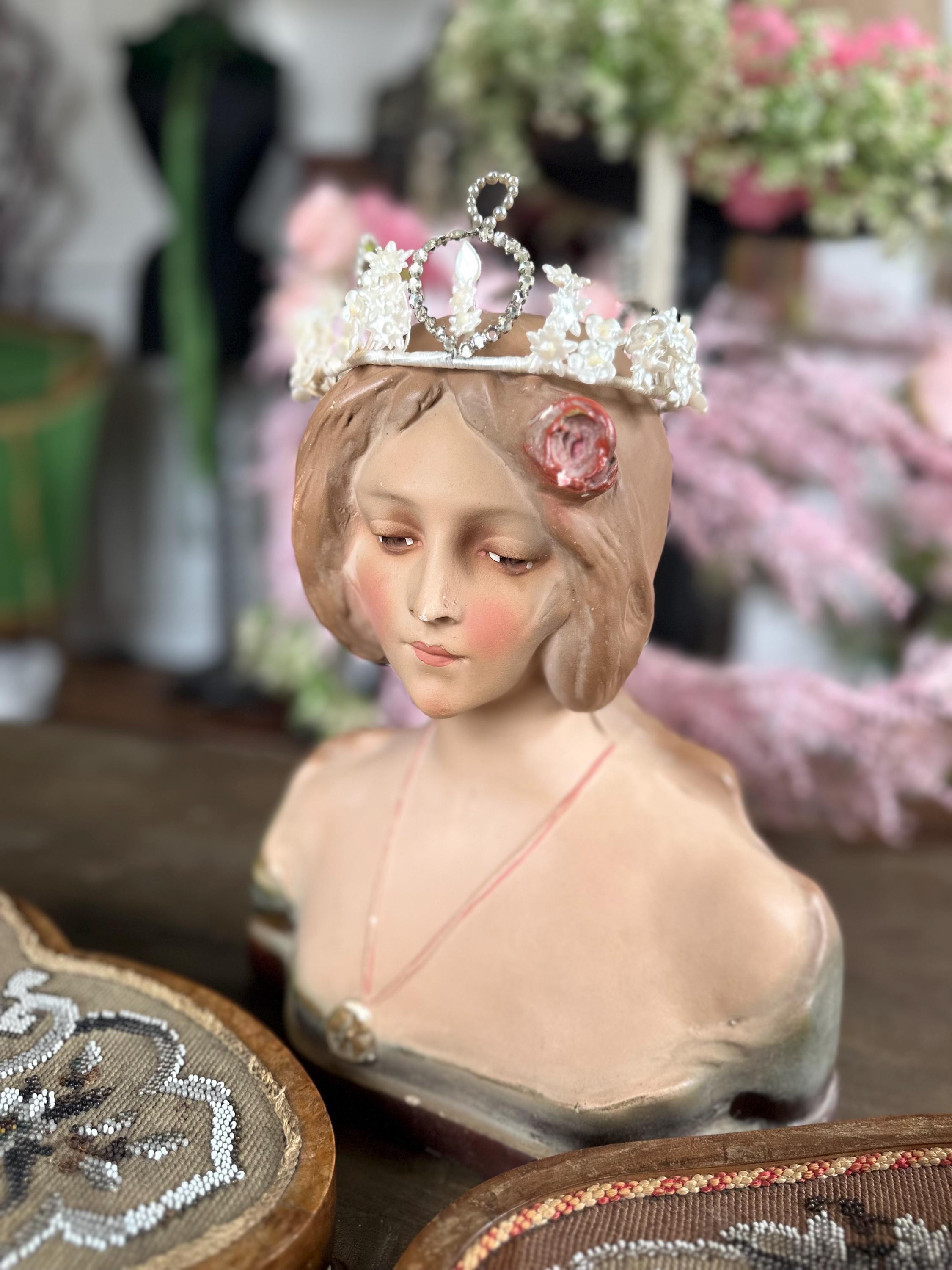 1910s 1920s Wax Elegant Handcrafted Pearl and Crystal wedding Tiara