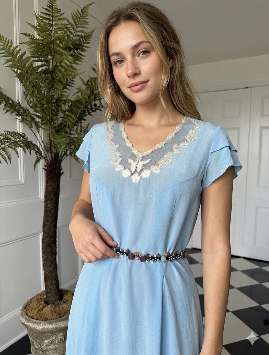 1940s pale blue silk long slip dress
