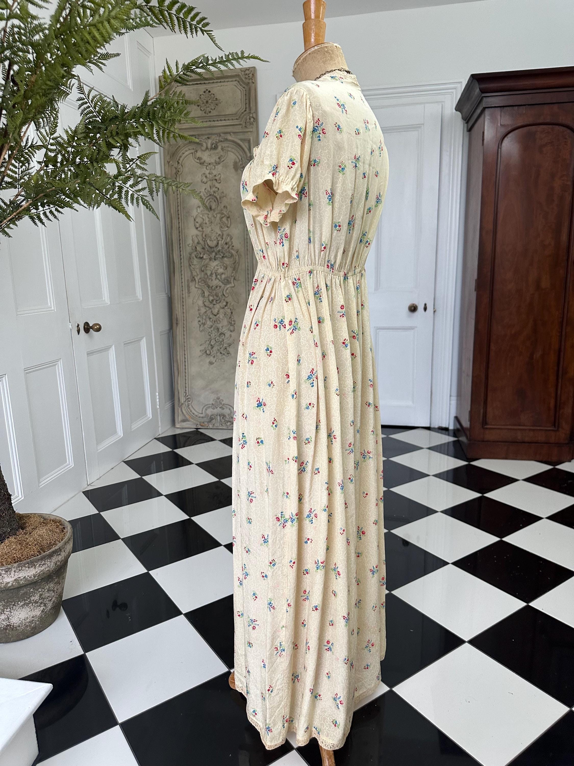 Vintage 1940s Silk Dress with Tiny Floral Details