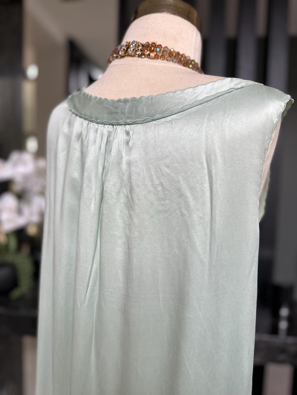Vintage Green  Silk slip dress – Off-Shoulder Gown