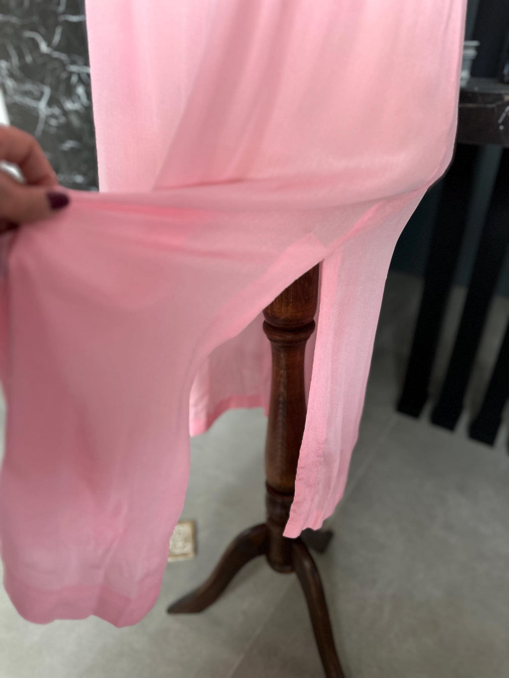 1930s Pink Silk Gown | Lace Ruffle Sleeve Slip, Antique Crepe Nightgown
