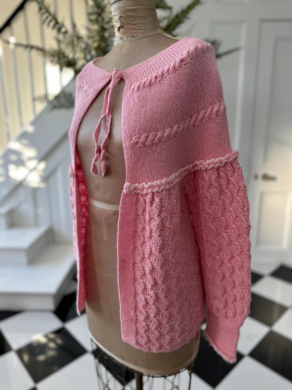 Vintage Hand Knitted Pink Cardigan Cozy Layering Essential