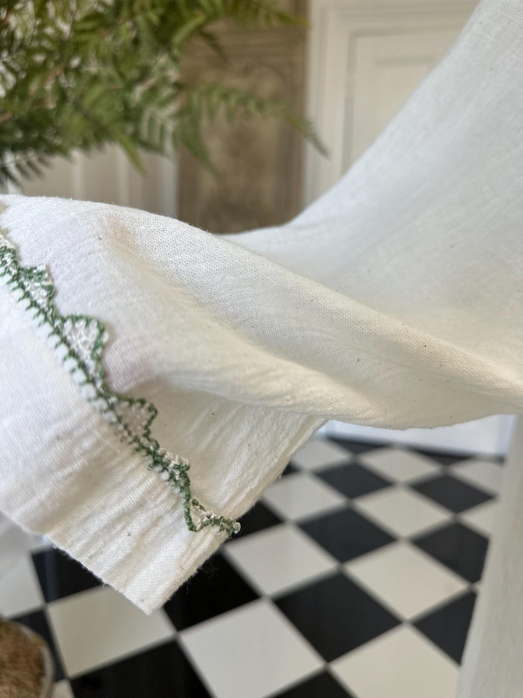 1970s Long hand loomed muslin cotton  gown with hand embroidered kimono