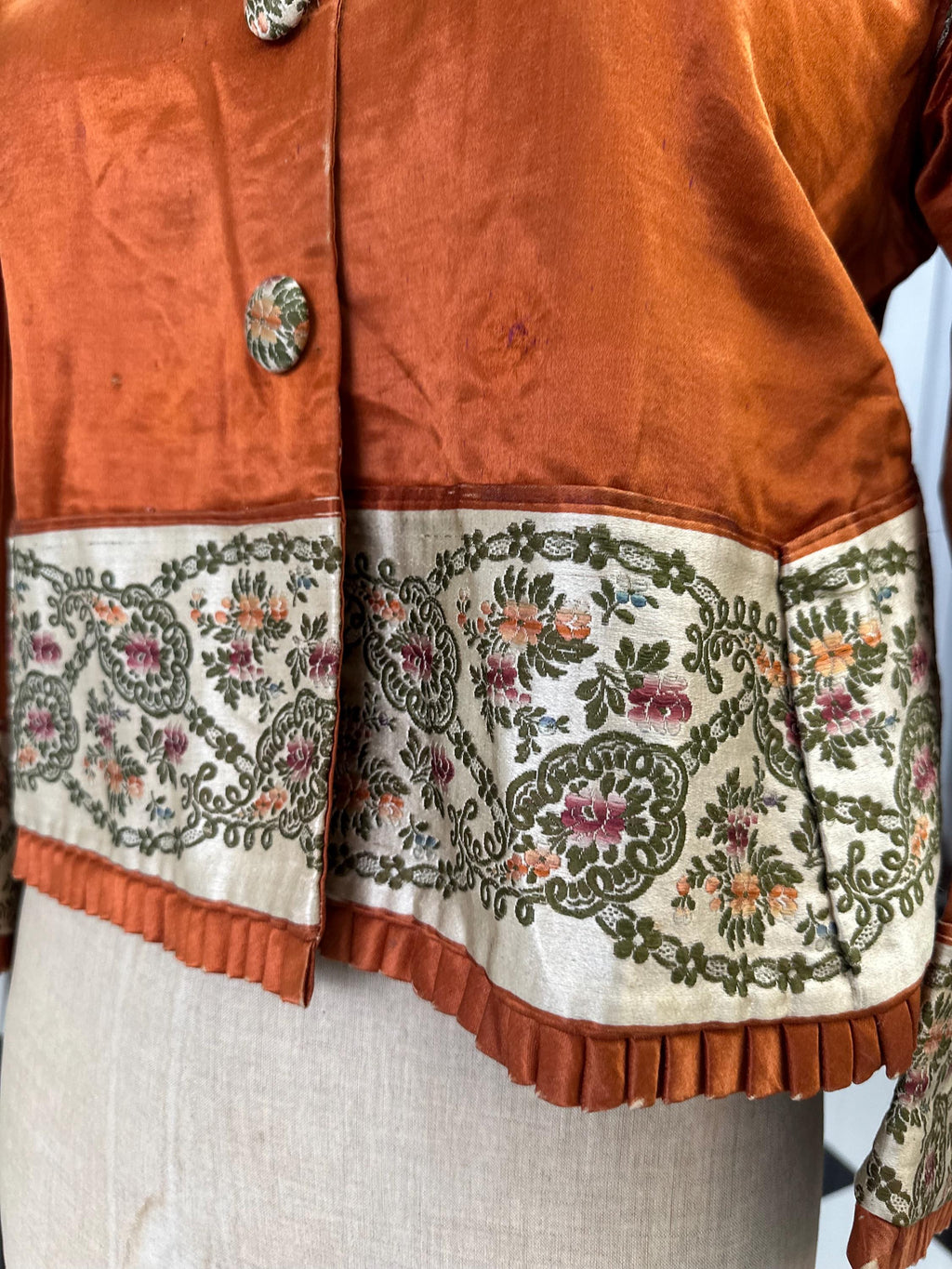1890s Antique burned orange  silk satin victoria jacket