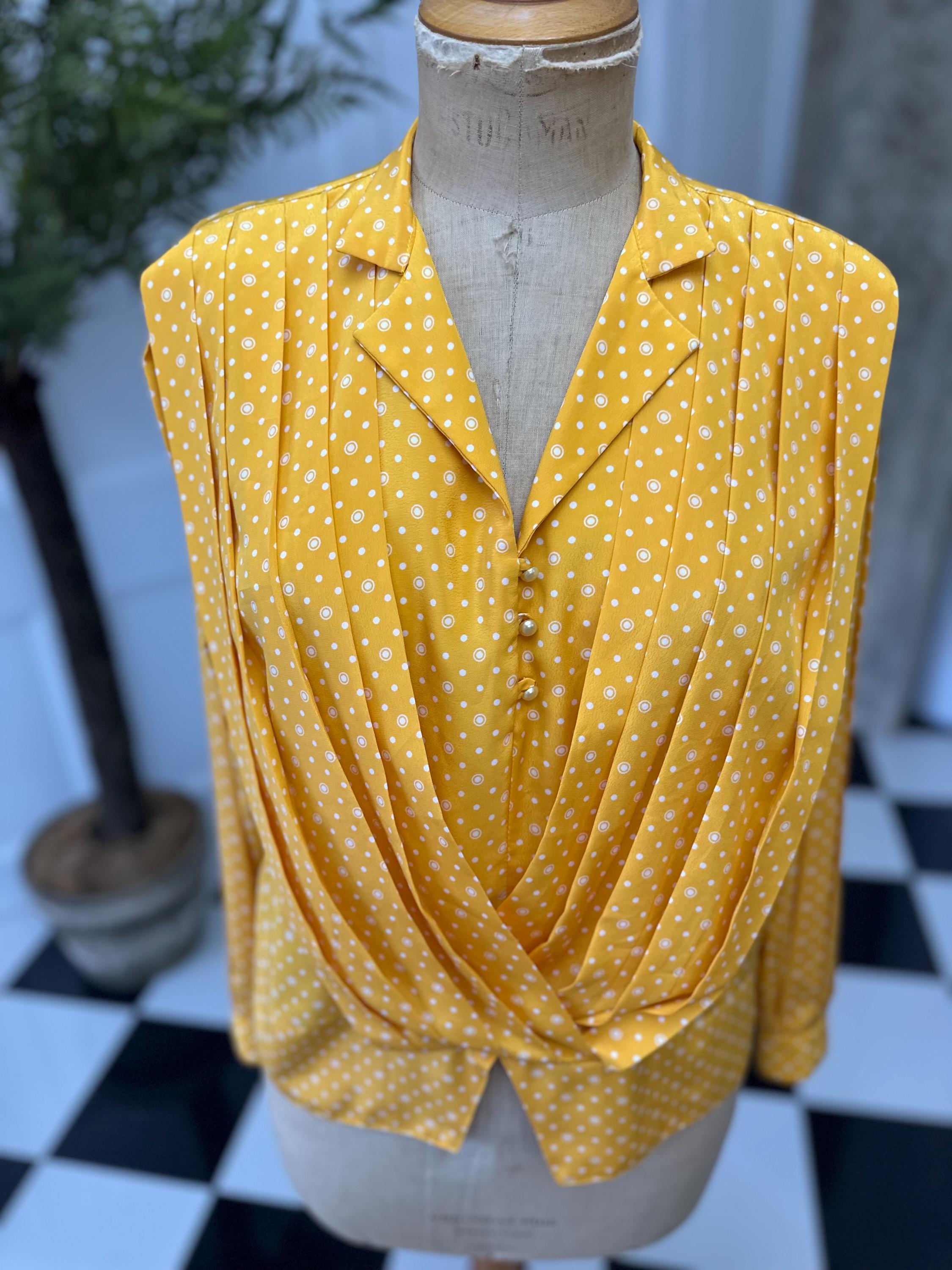 1980s Yellow polka dot blouse