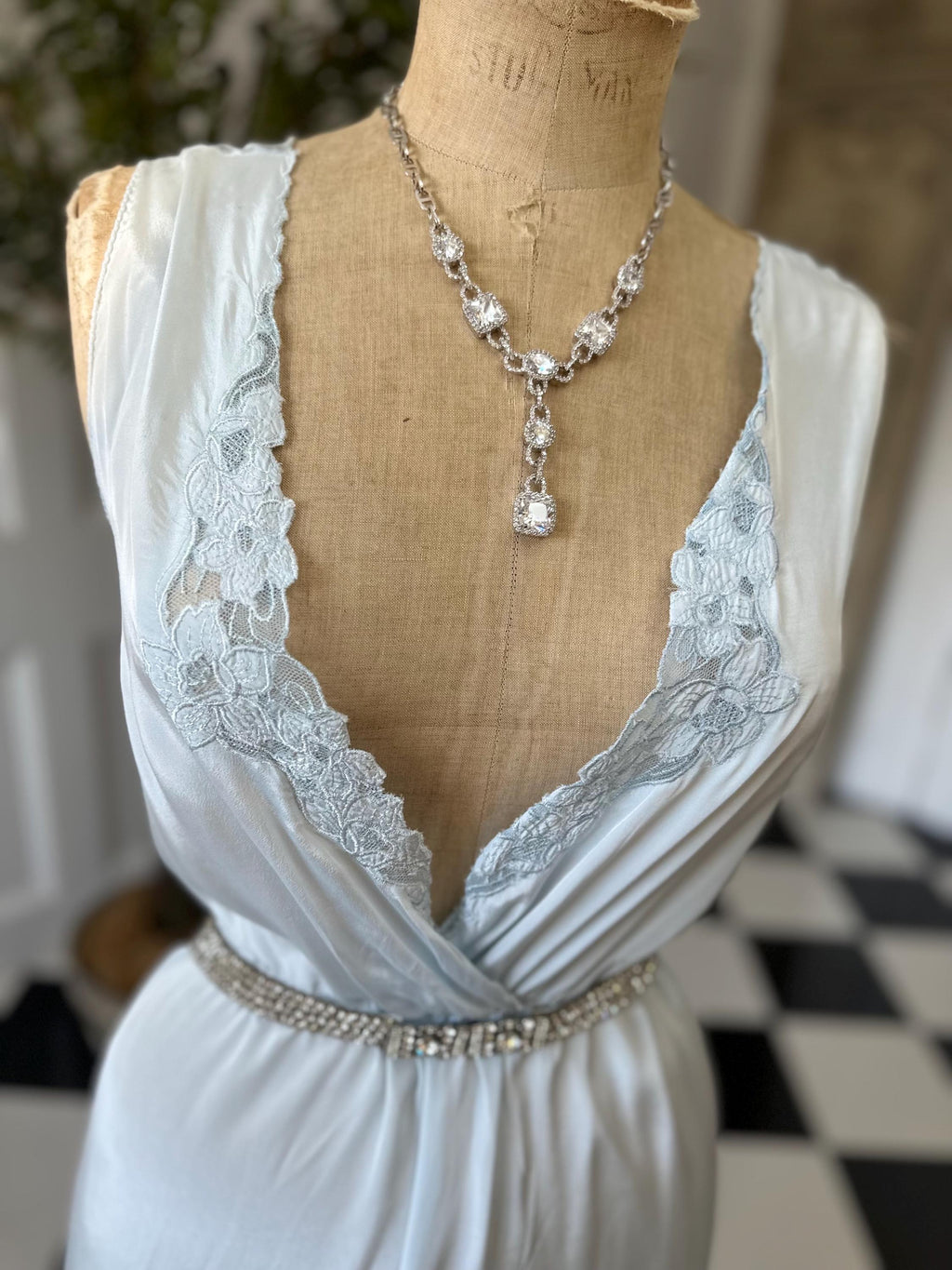Sexy 1980s long slip dress in pale blue