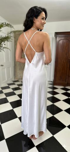 Vintage 1970 Soft White Satin Slip Dress Cream Lace Alluring Design