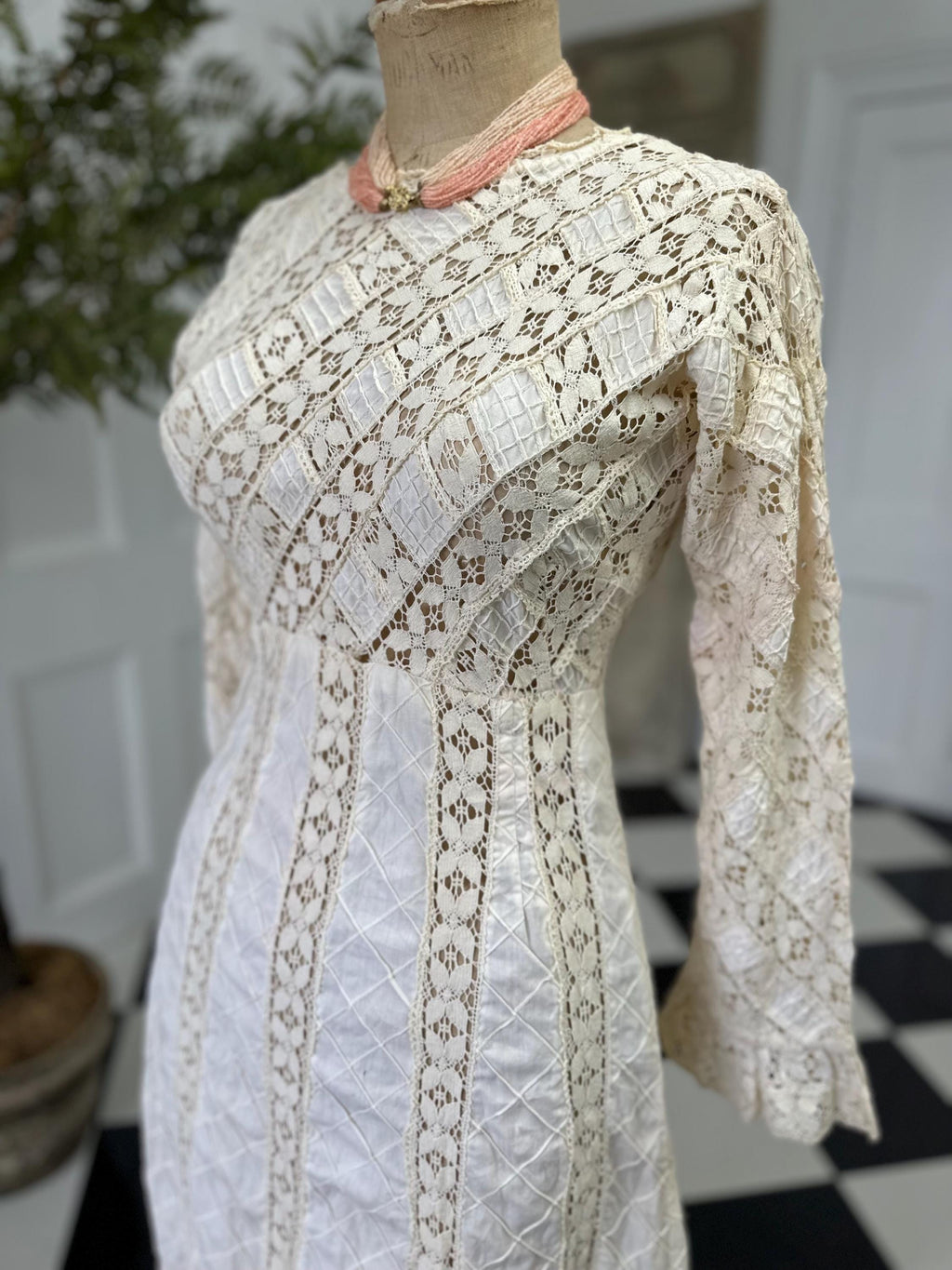 1970 cotton and lace maxi dress with long sleeves