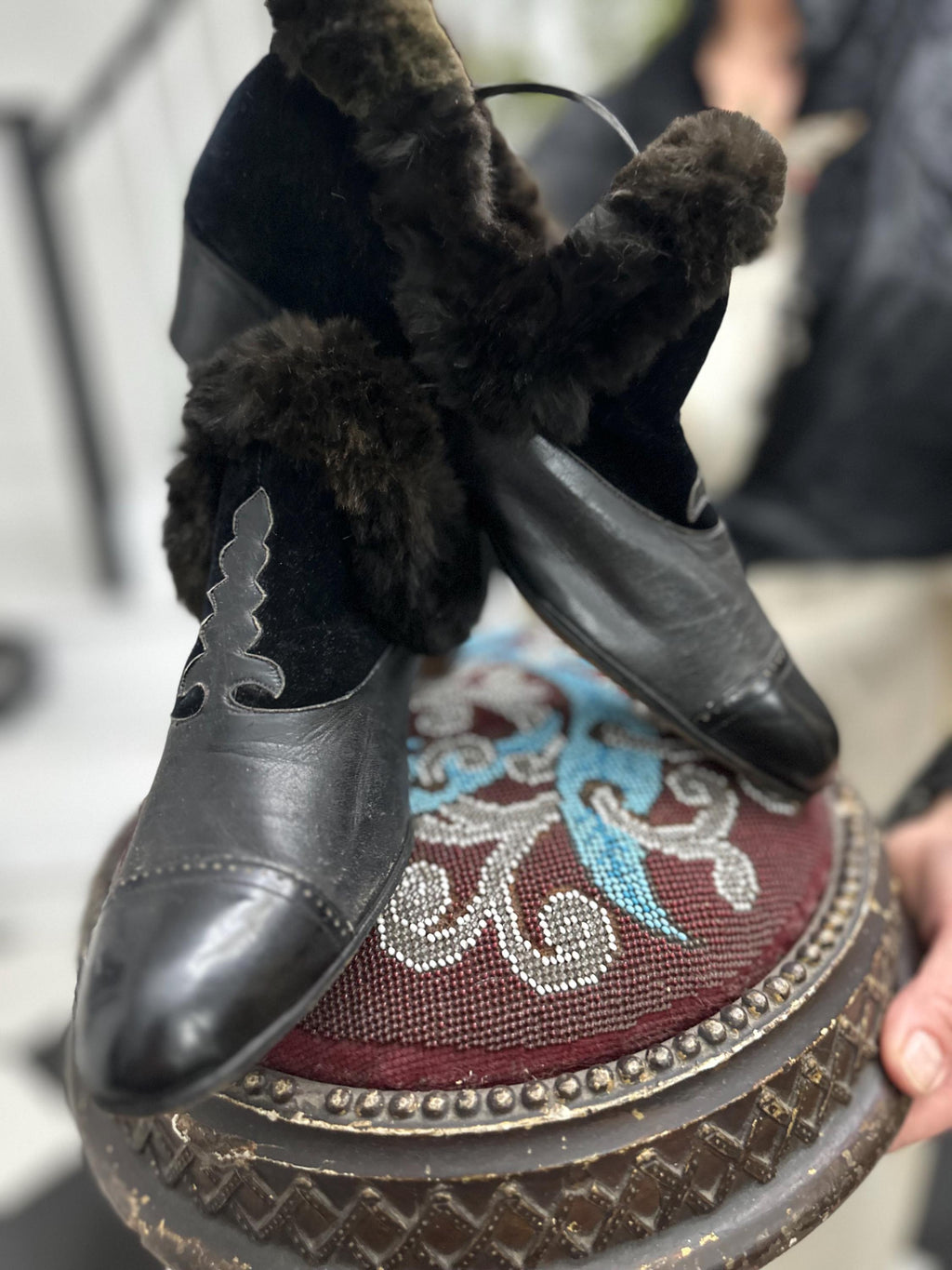 Victorian early Edwardian lady’s winter slipper boots