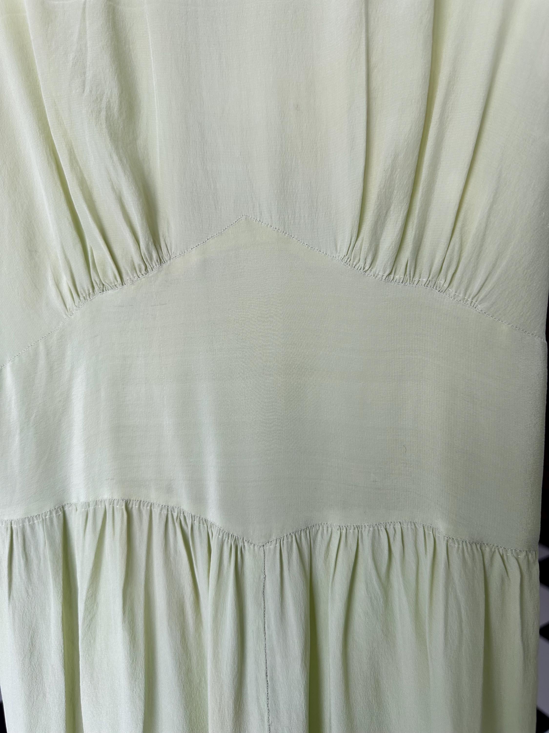 1940s Vintage Silk  Hand Embroidered Dress in mint green