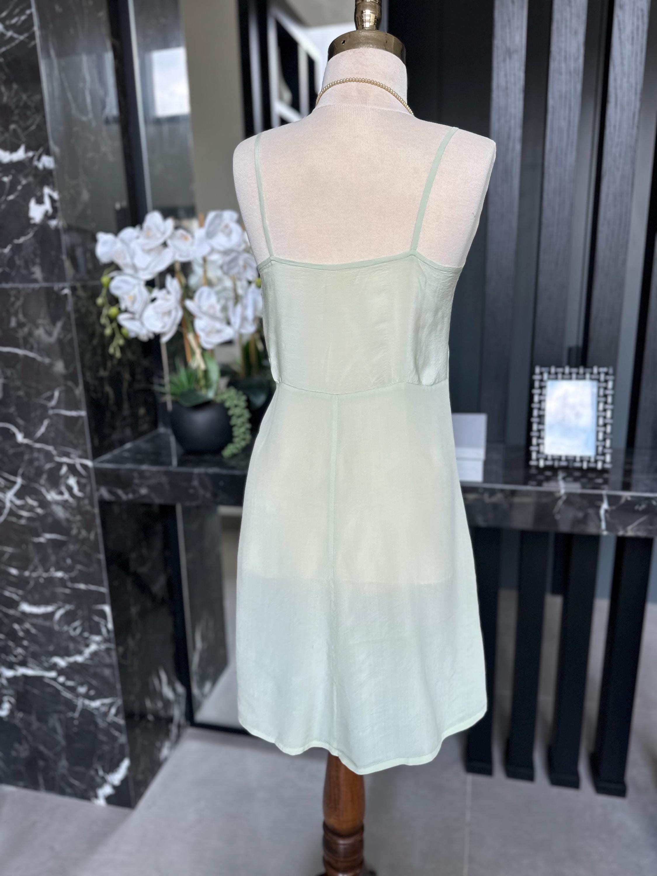 Antique 1930s Mint Green Silk Slip – Authentic Lace Inset Bias-Cut Dress
