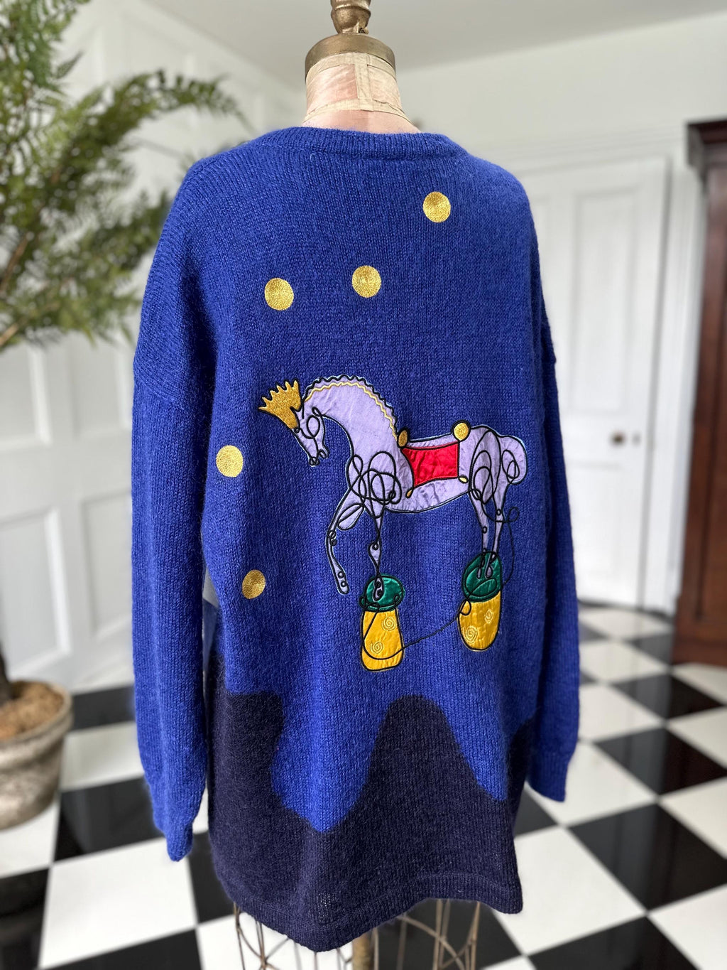 Vintage Mohair Long Cardigan by Jacques Vert with Horse Design