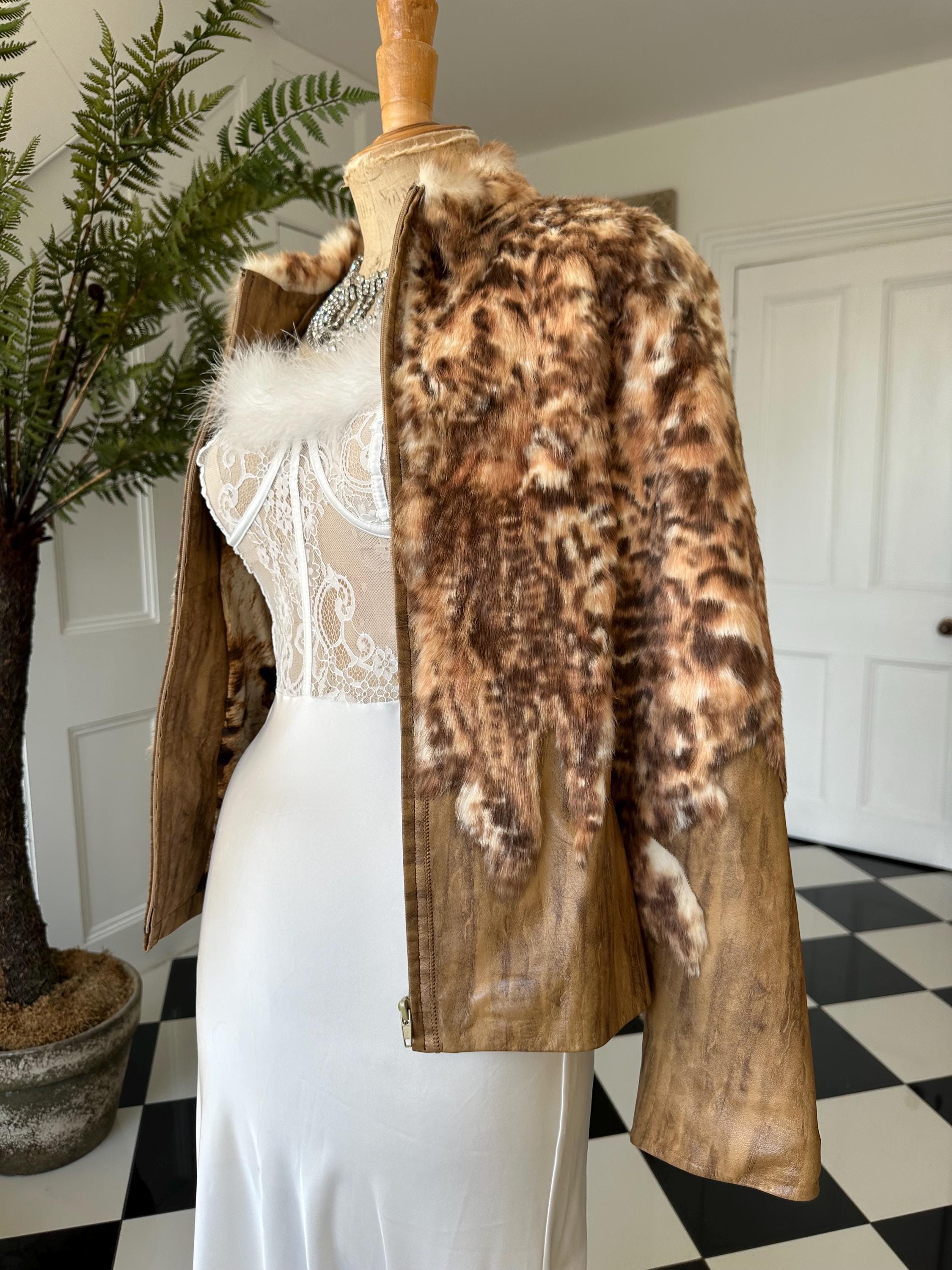 Vintage 70s Bensia jacket spotted fur trim boho hippie western zip jacket