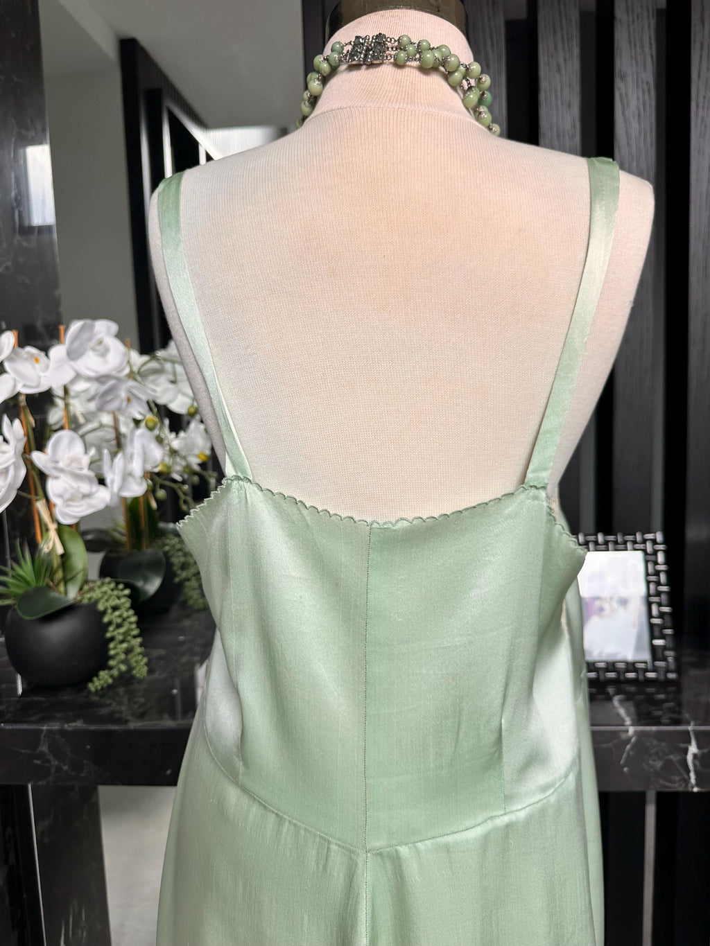 Antique 1930s Mint Green Silk Slip – Authentic Lace trimming