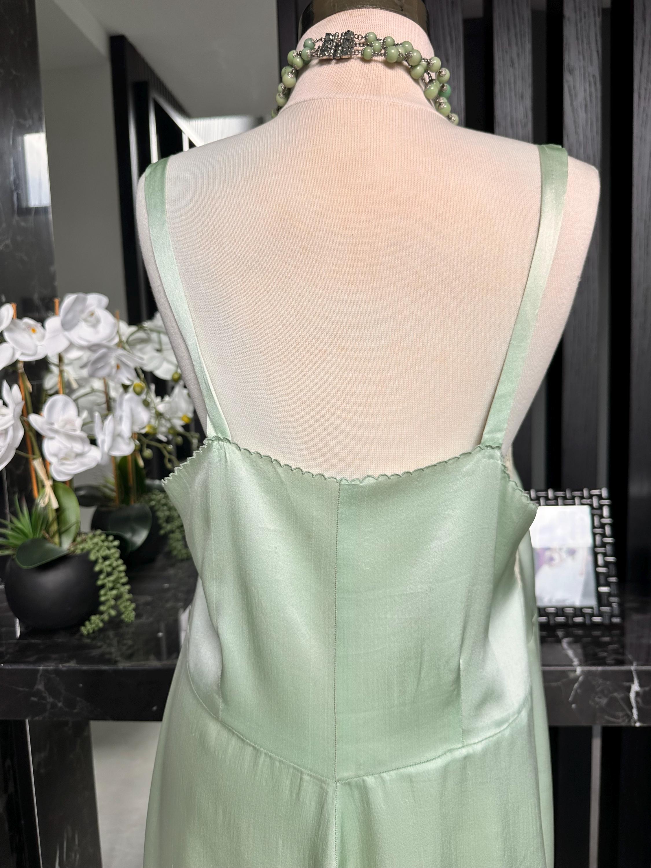 Antique 1930s Mint Green Silk Slip – Authentic Lace trimming