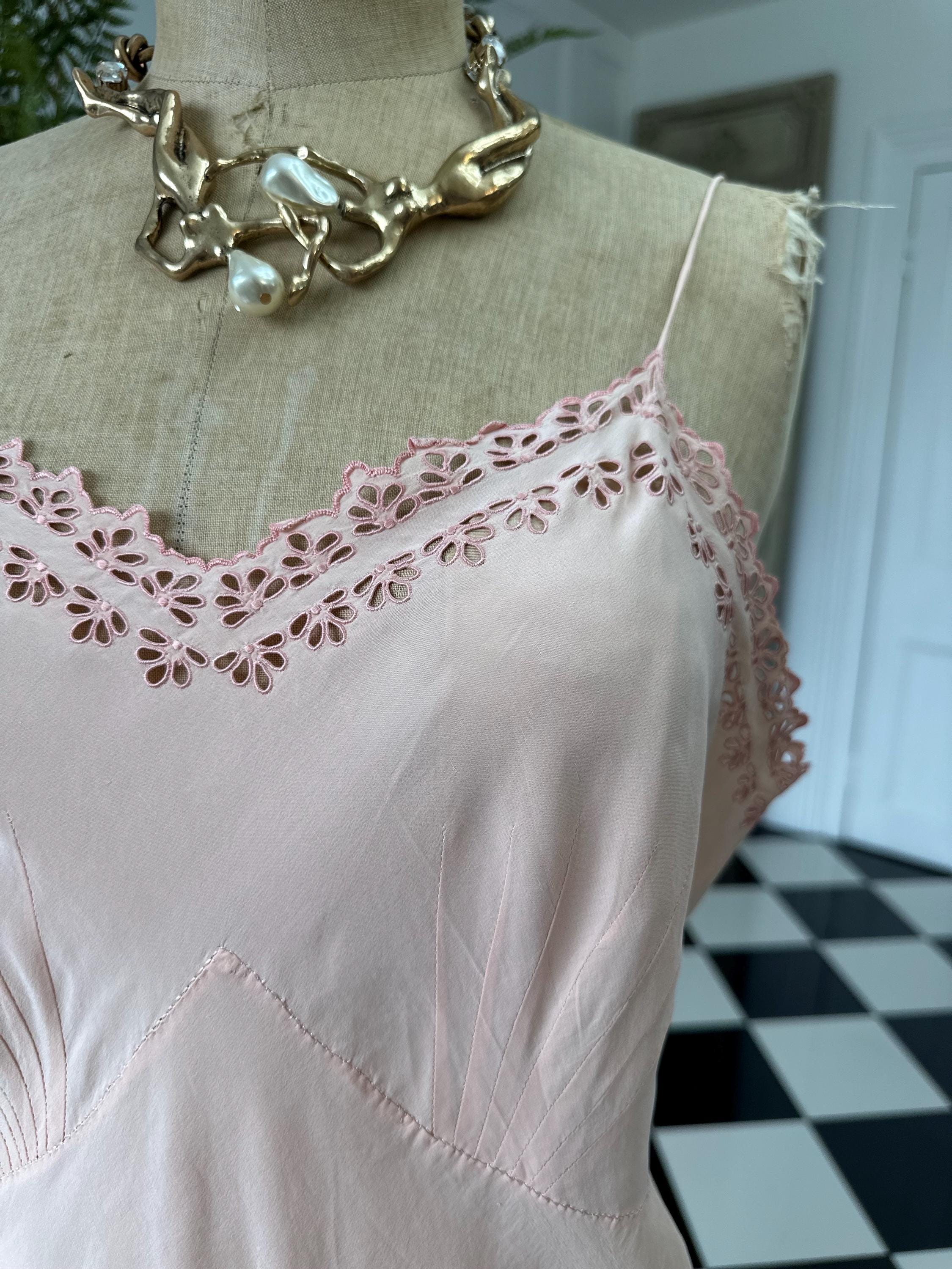 1930 silk slip dress with cutout lace details