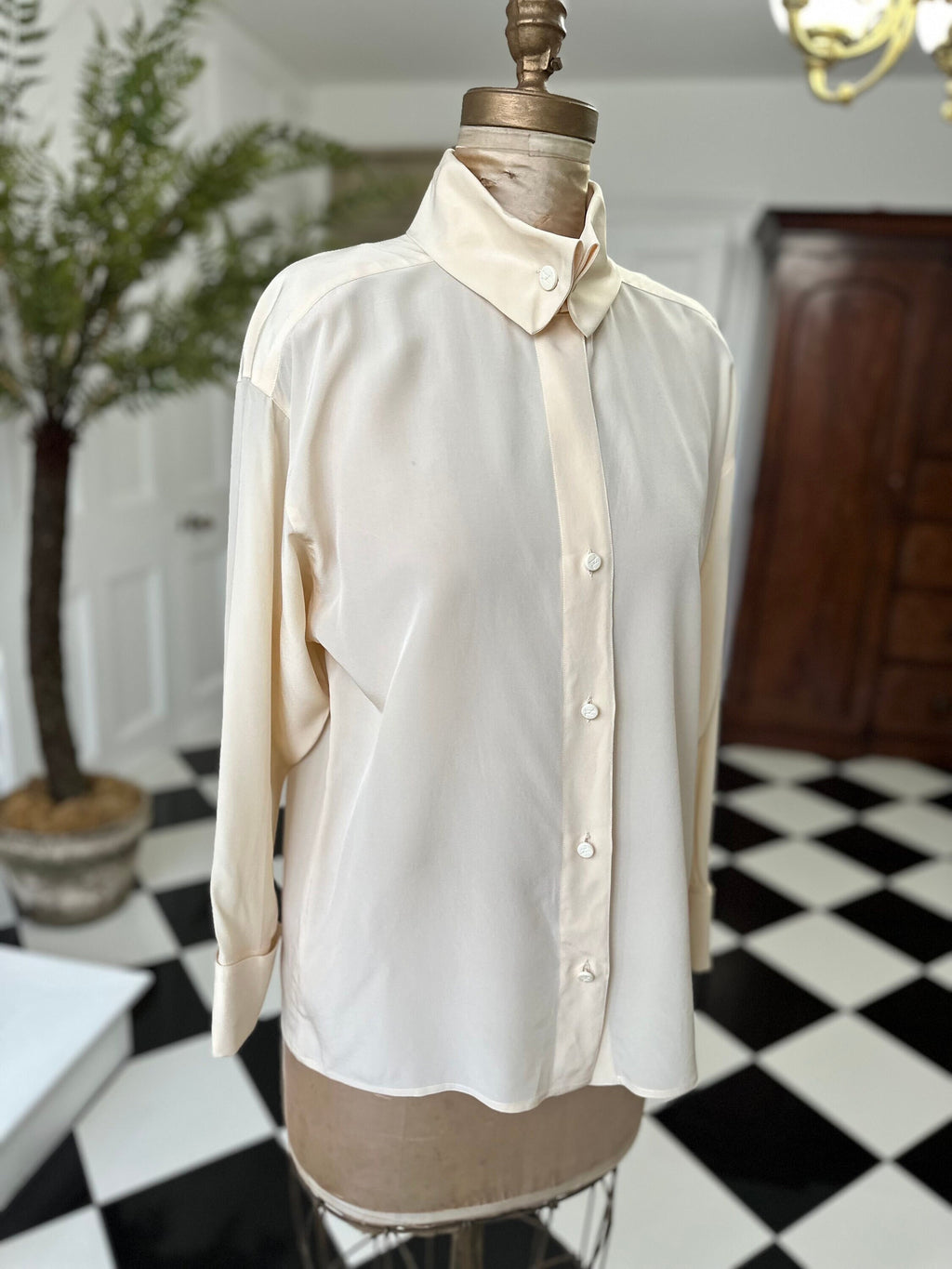Vintage 1990s cream  long sleeve silk blouse Karl Largerfeld